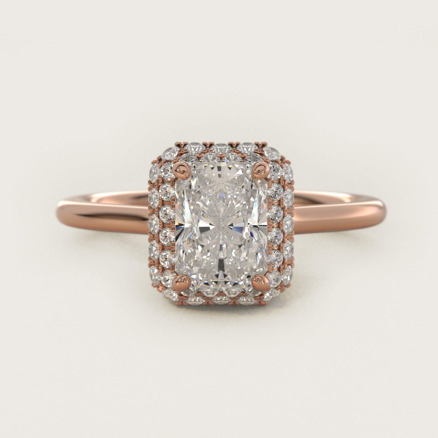 Rollover Halo Diamond Basket Engagement Ring in 18k Rose Gold (3/8 ct. tw) - Radiant Center