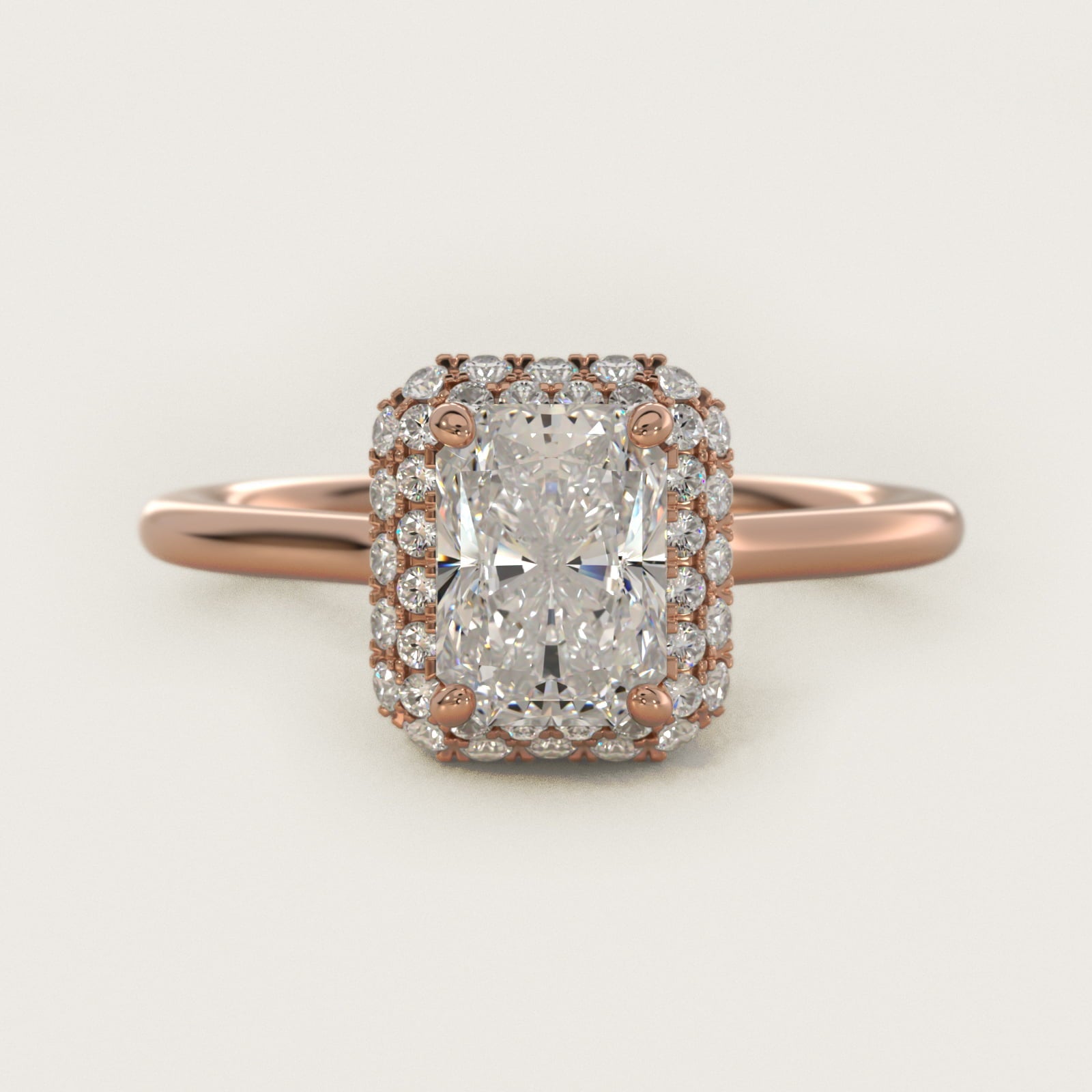 Rollover Halo Diamond Basket Engagement Ring in 18k Rose Gold (3/8 ct. tw) - Radiant Center
