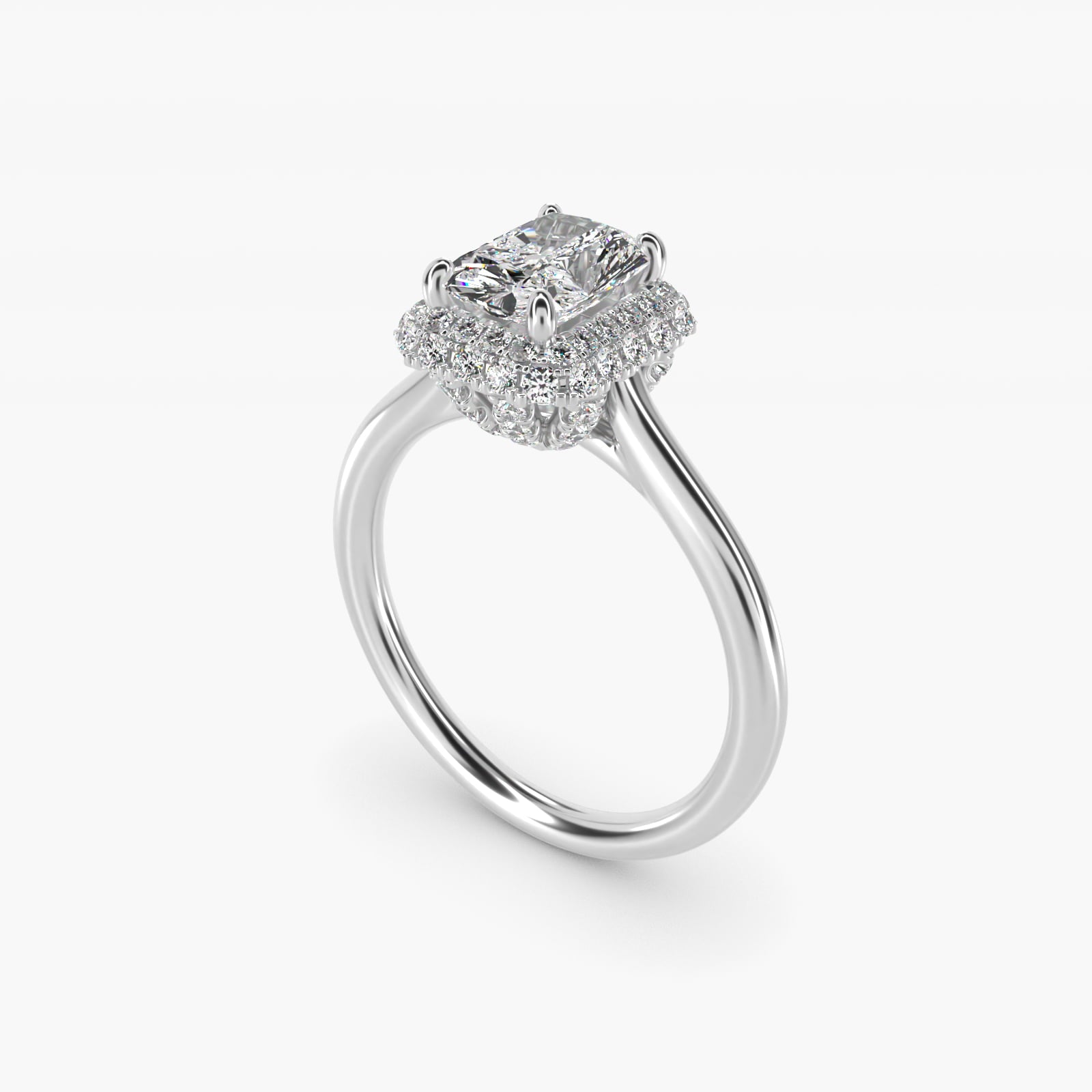 Rollover Halo Diamond Basket Engagement Ring in 14k White Gold (3/8 ct. tw) - Radiant Center