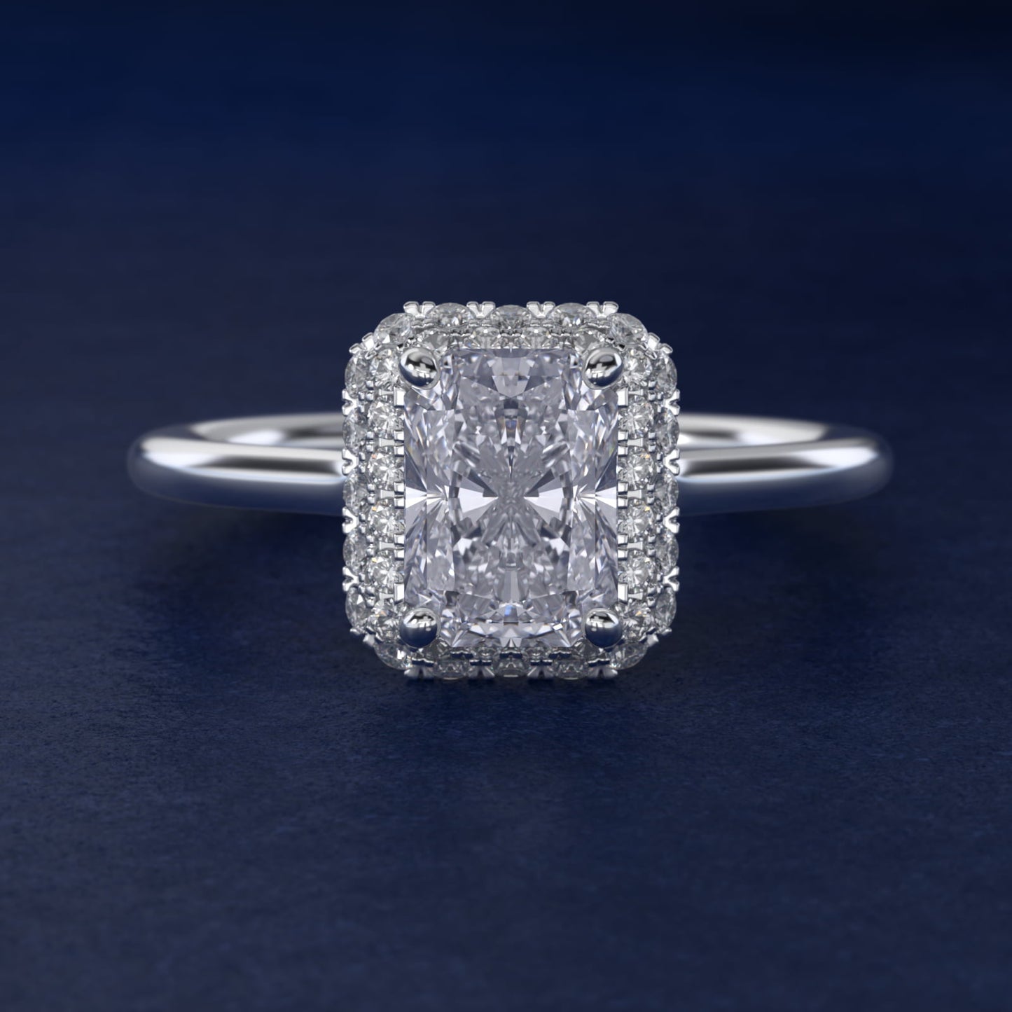 Rollover Halo Diamond Basket Engagement Ring in 14k White Gold (3/8 ct. tw) - Radiant Center