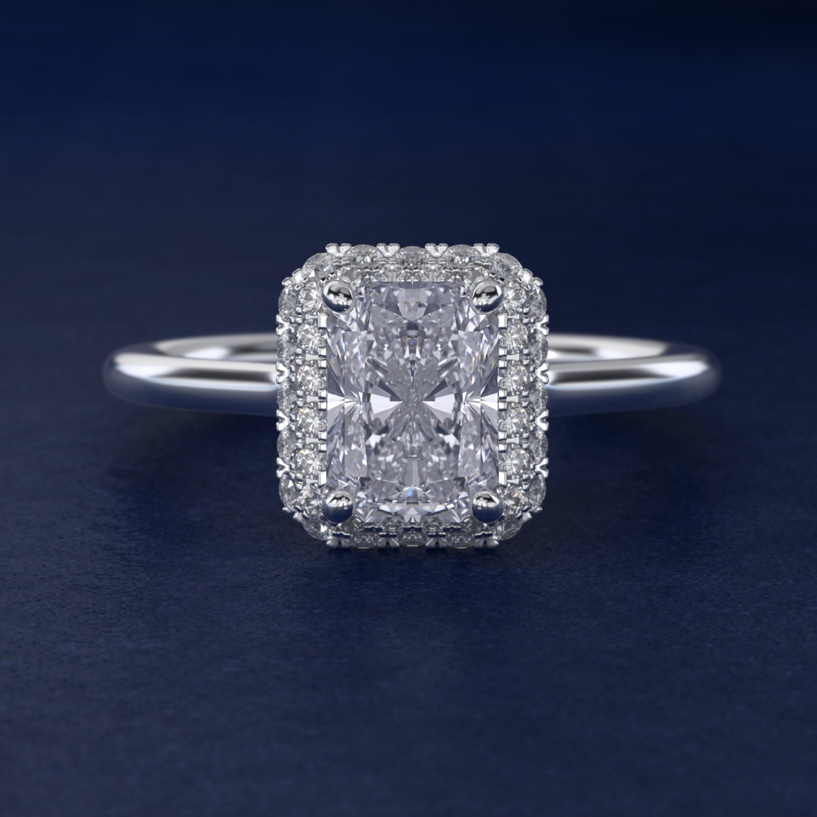 Rollover Halo Diamond Basket Engagement Ring in 14k White Gold (3/8 ct. tw) - Radiant Center