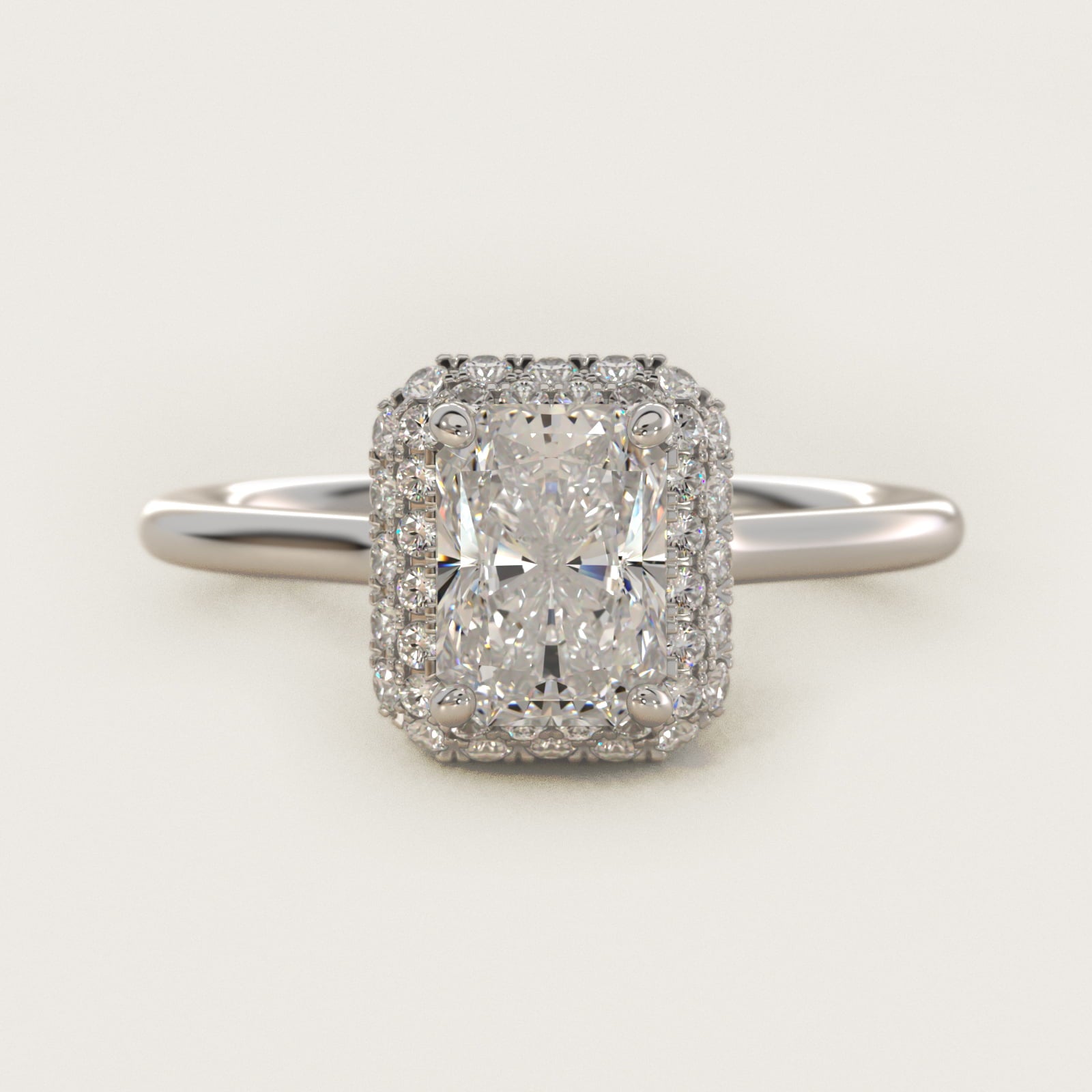Rollover Halo Diamond Basket Engagement Ring in 14k White Gold (3/8 ct. tw) - Radiant Center