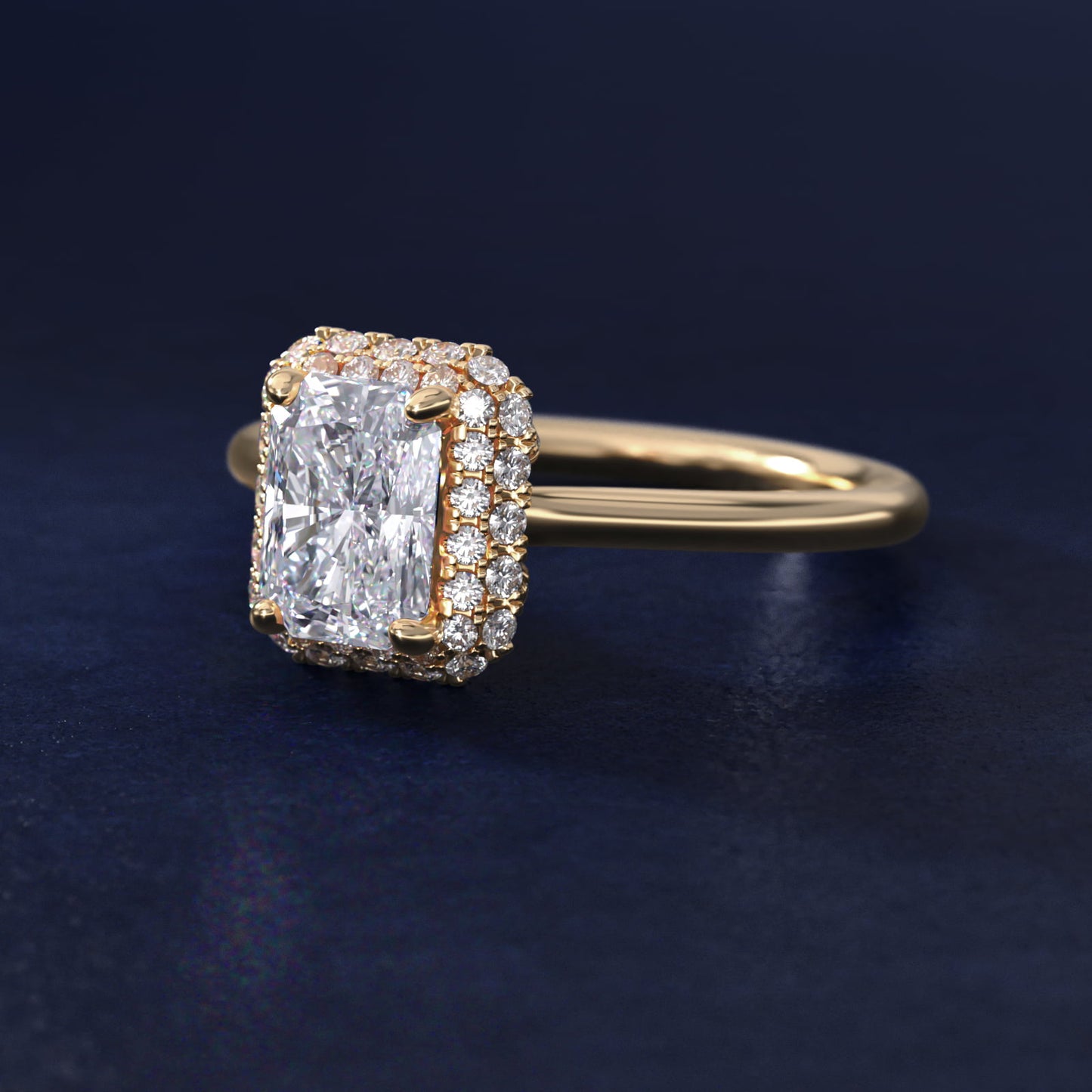 Rollover Halo Diamond Basket Engagement Ring in 14k Yellow Gold (3/8 ct. tw) - Radiant Center