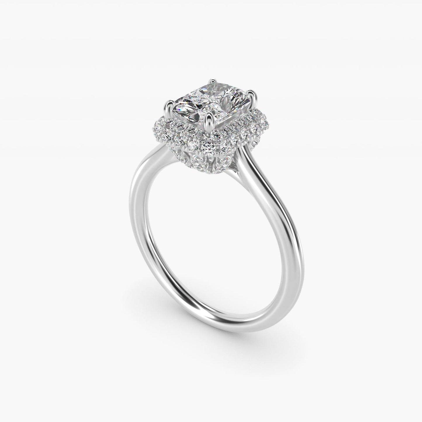 Rollover Halo Diamond Basket Engagement Ring in Platinum (3/8 ct. tw) - Radiant Center