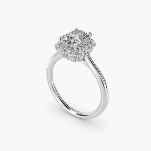 Rollover Halo Diamond Basket Engagement Ring in Platinum (3/8 ct. tw) - Radiant Center