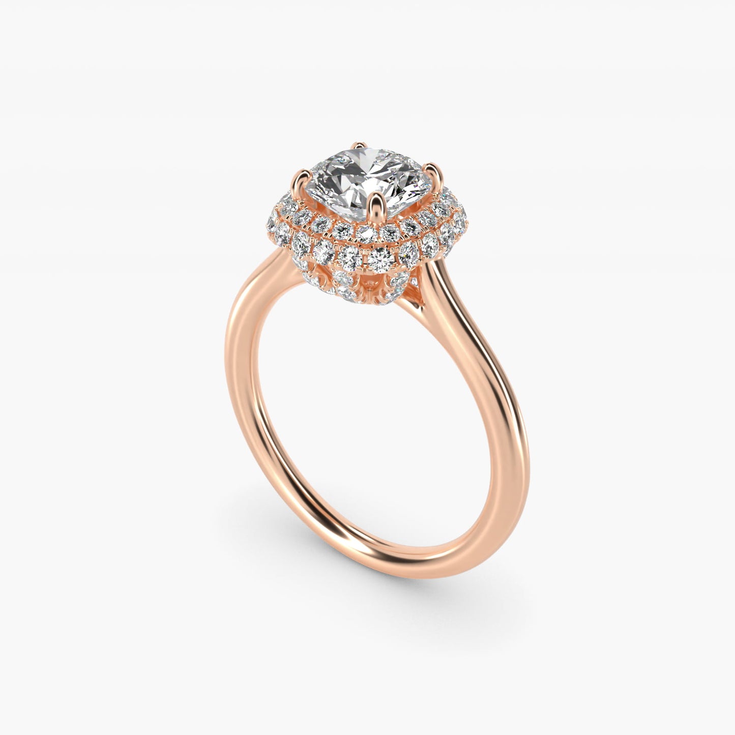 Rollover Halo Diamond Basket Engagement Ring in 14k Rose Gold (3/8 ct. tw) - Round Center