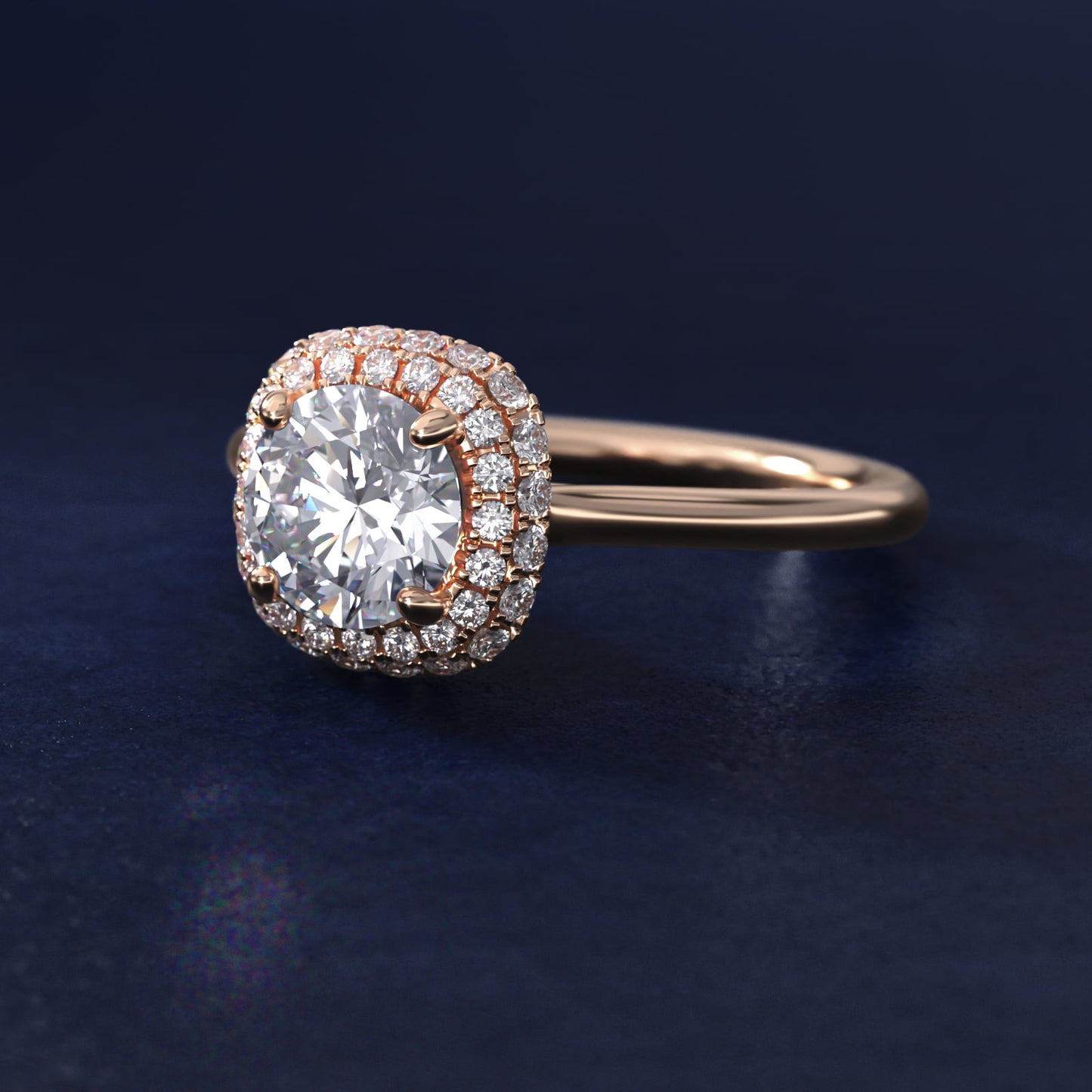 Rollover Halo Diamond Basket Engagement Ring in 14k Rose Gold (3/8 ct. tw) - Round Center