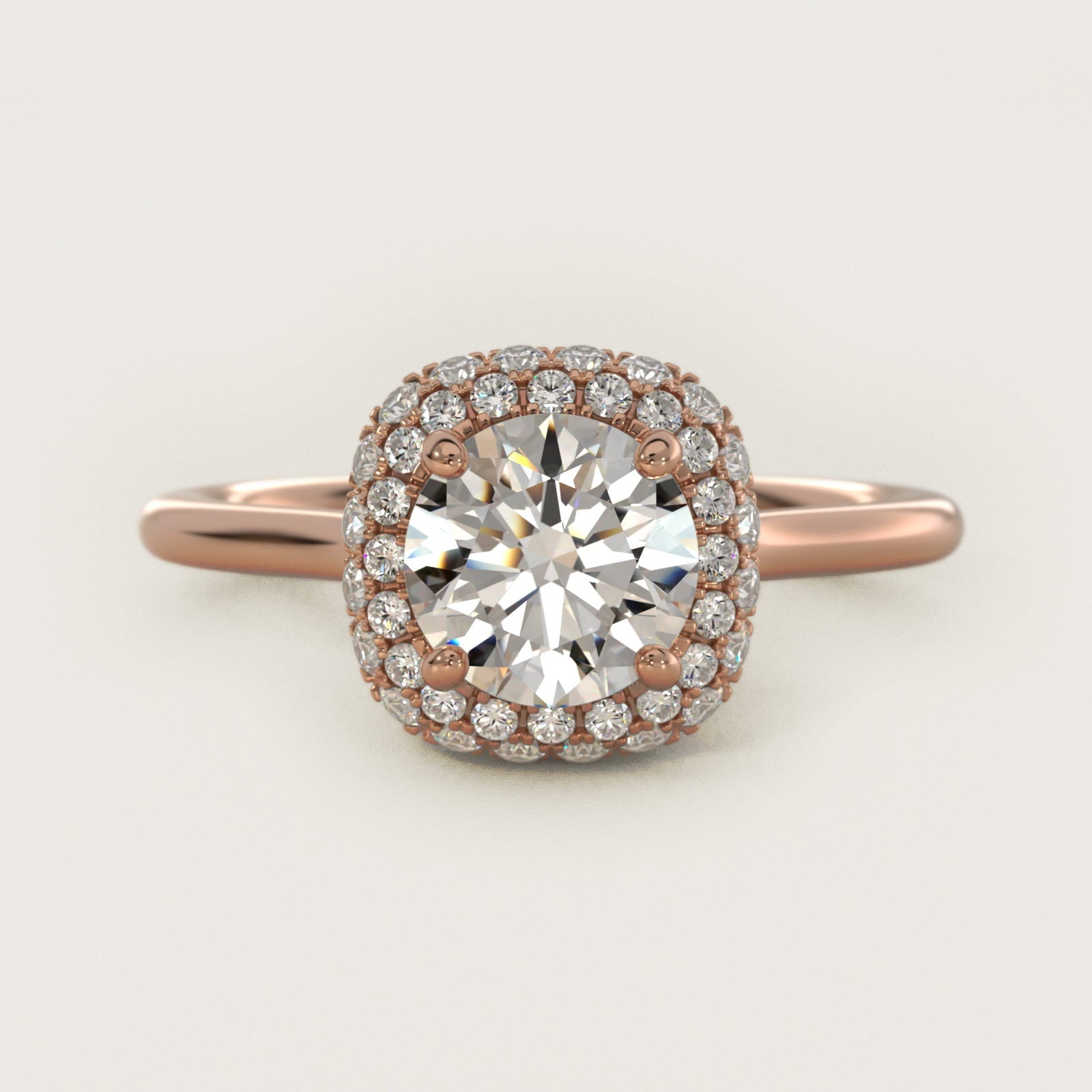 Rollover Halo Diamond Basket Engagement Ring in 18k Rose Gold (3/8 ct. tw) - Round Center