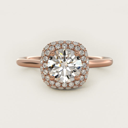 Rollover Halo Diamond Basket Engagement Ring in 18k Rose Gold (3/8 ct. tw) - Round Center