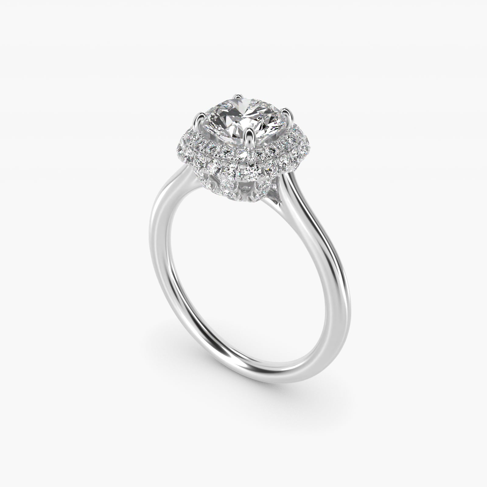Rollover Halo Diamond Basket Engagement Ring in 14k White Gold (3/8 ct. tw) - Round Center