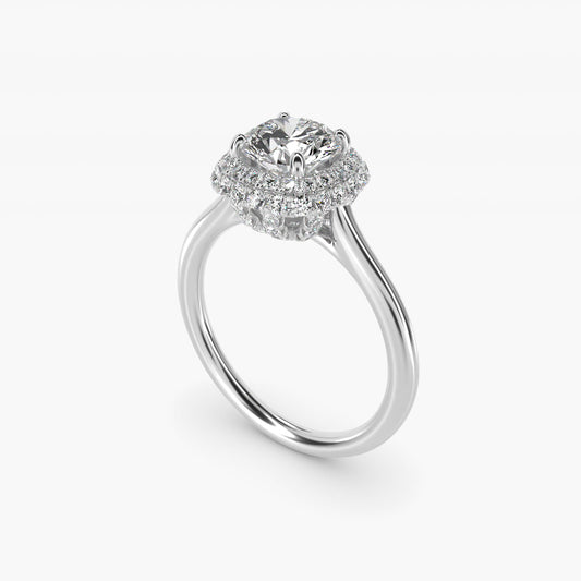 Rollover Halo Diamond Basket Engagement Ring in 14k White Gold (3/8 ct. tw) - Round Center