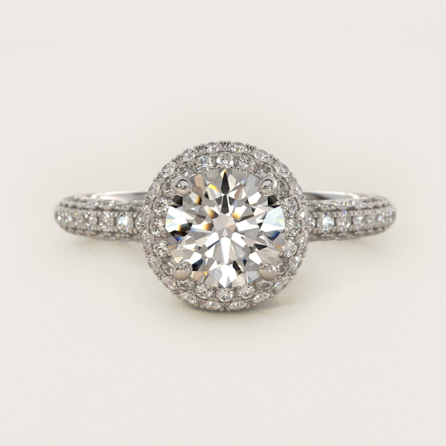 Rollover Halo Diamond Basket Engagement Ring in 18k White Gold (3/8 ct. tw) - Round Center