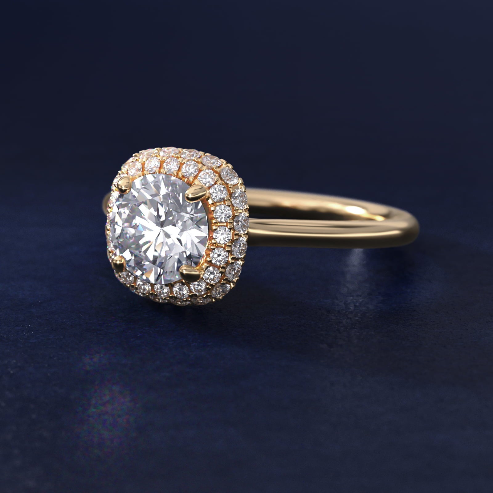 Rollover Halo Diamond Basket Engagement Ring in 18k Yellow Gold (3/8 ct. tw) - Round Center