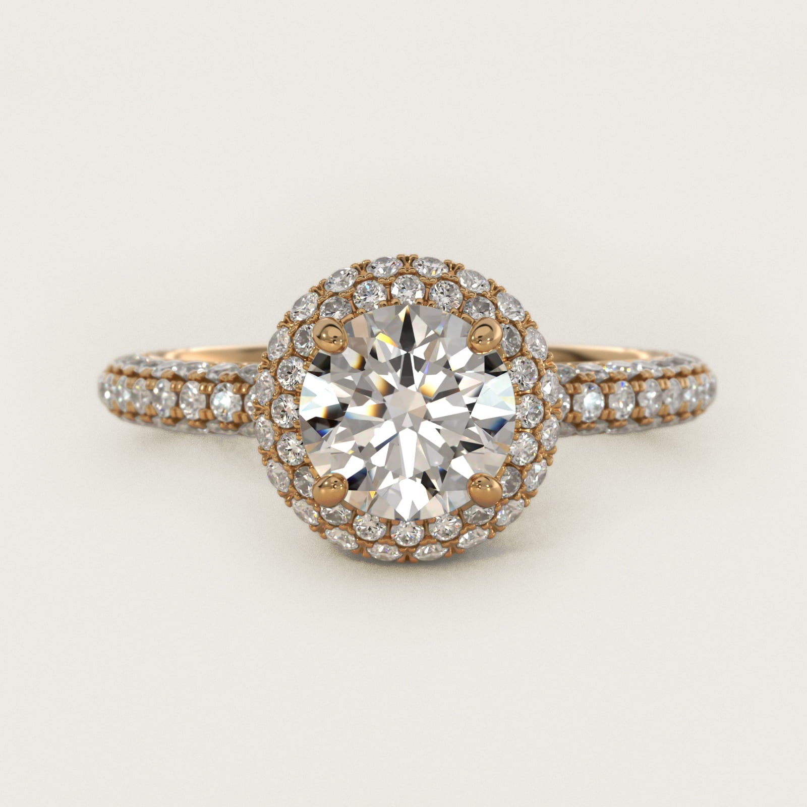 Rollover Halo Diamond Basket and Pav? Shank Engagement Ring in 18k Yellow Gold (7/8 ct. tw.) - Round Center