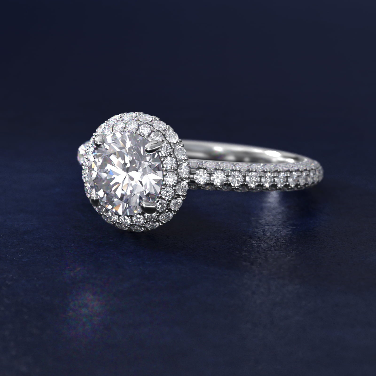 Rollover Halo Diamond Basket Engagement Ring in Platinum (3/8 ct. tw) - Round Center