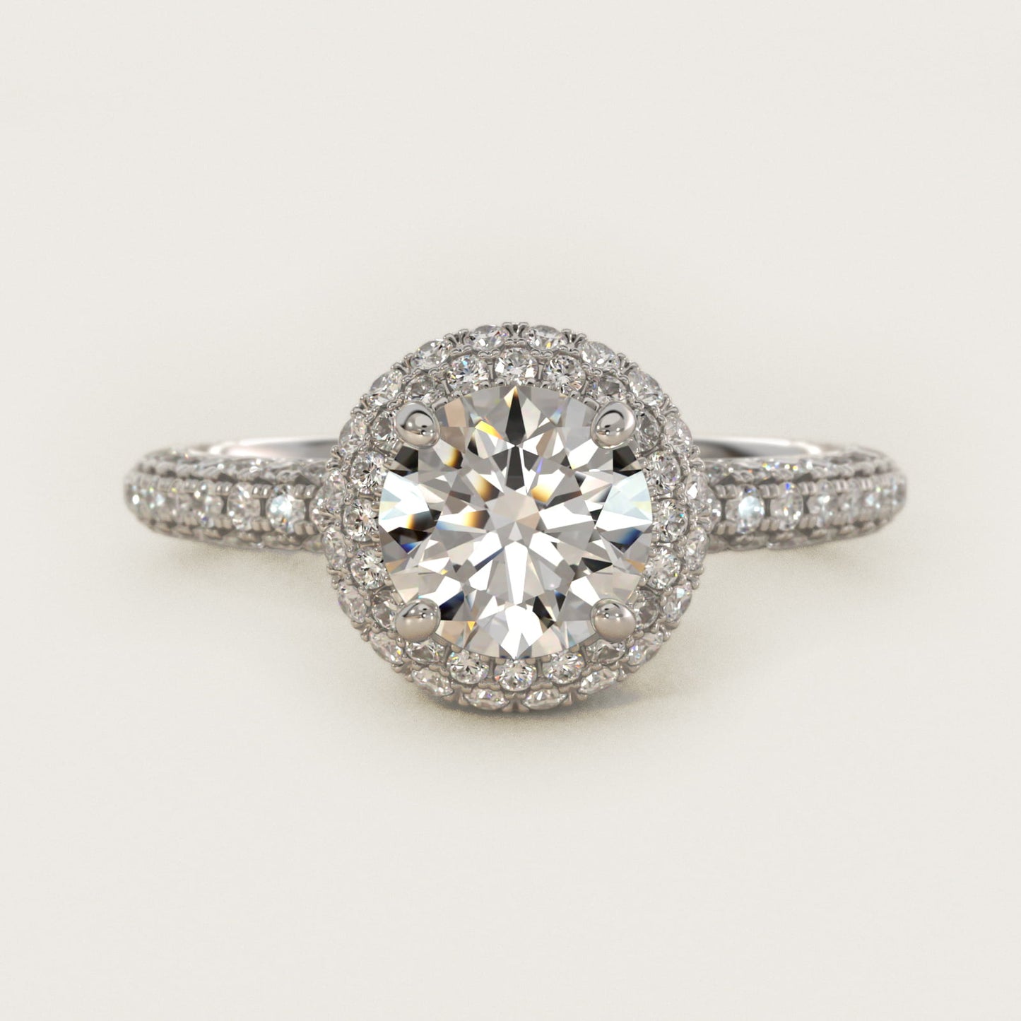 Rollover Halo Diamond Basket and Pav? Shank Engagement Ring in Platinum (7/8 ct. tw.) - Round Center