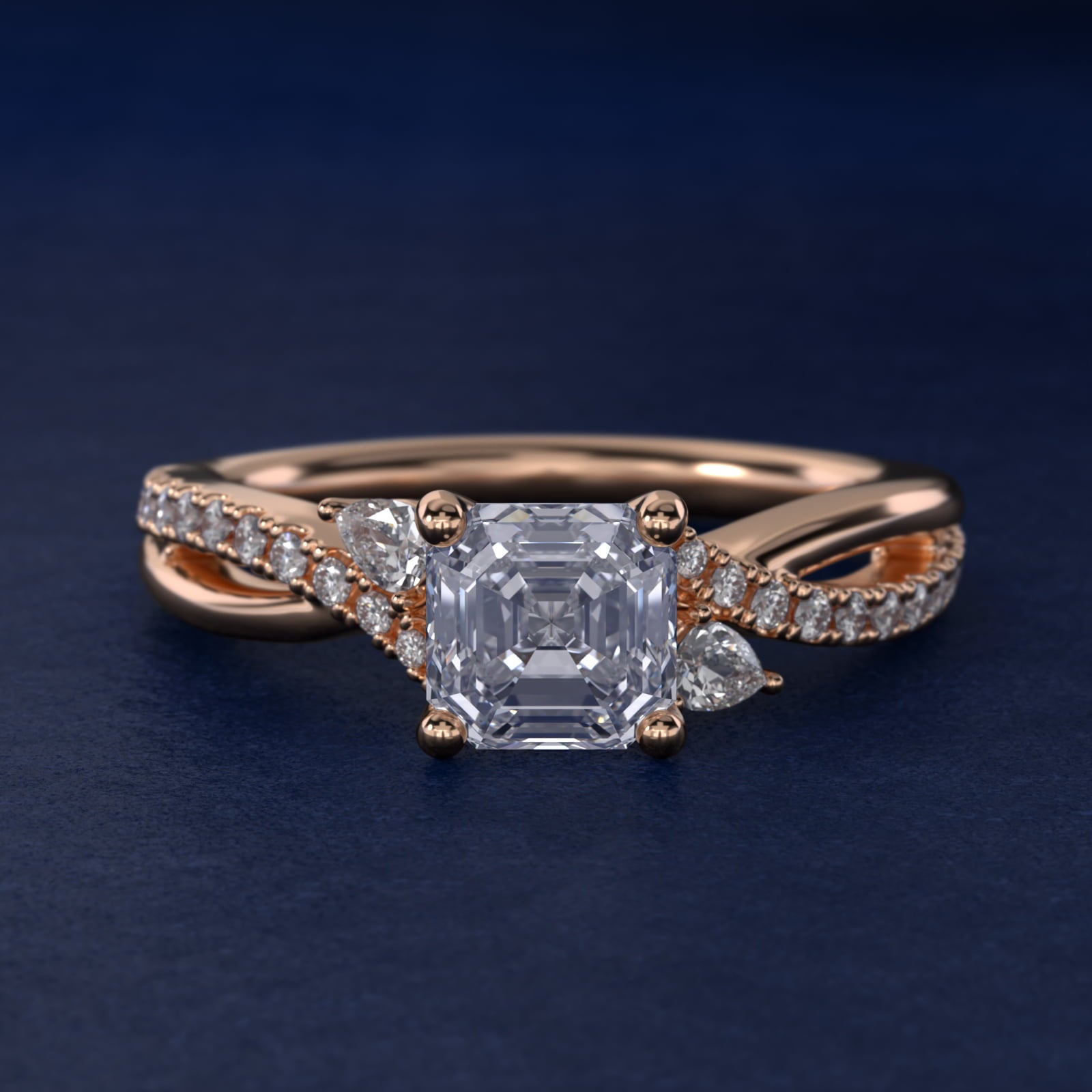Romantic Diamond Floral Asymmetrical Twist Engagement Ring in 14k Rose Gold (1/4 ct. tw.) - Asscher Center