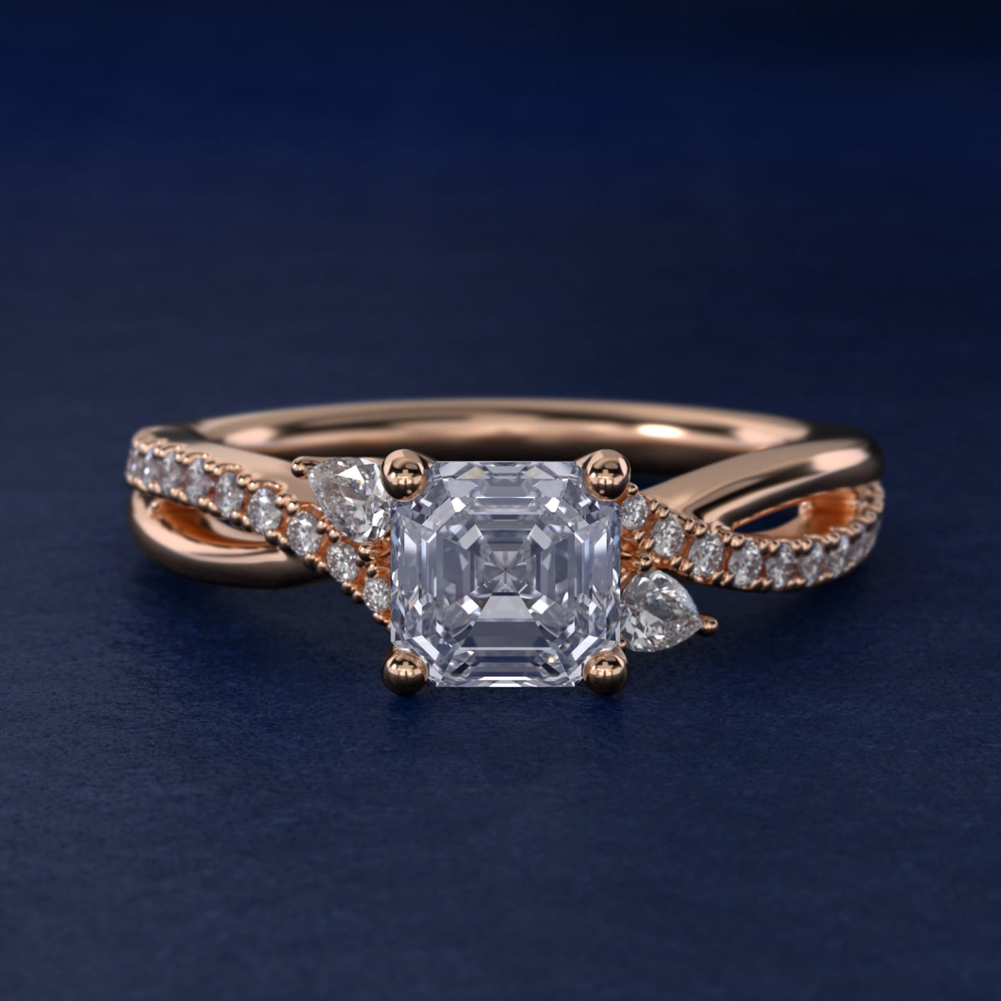 Romantic Diamond Floral Asymmetrical Twist Engagement Ring in 18k Rose Gold (1/4 ct. tw.) - Asscher Center