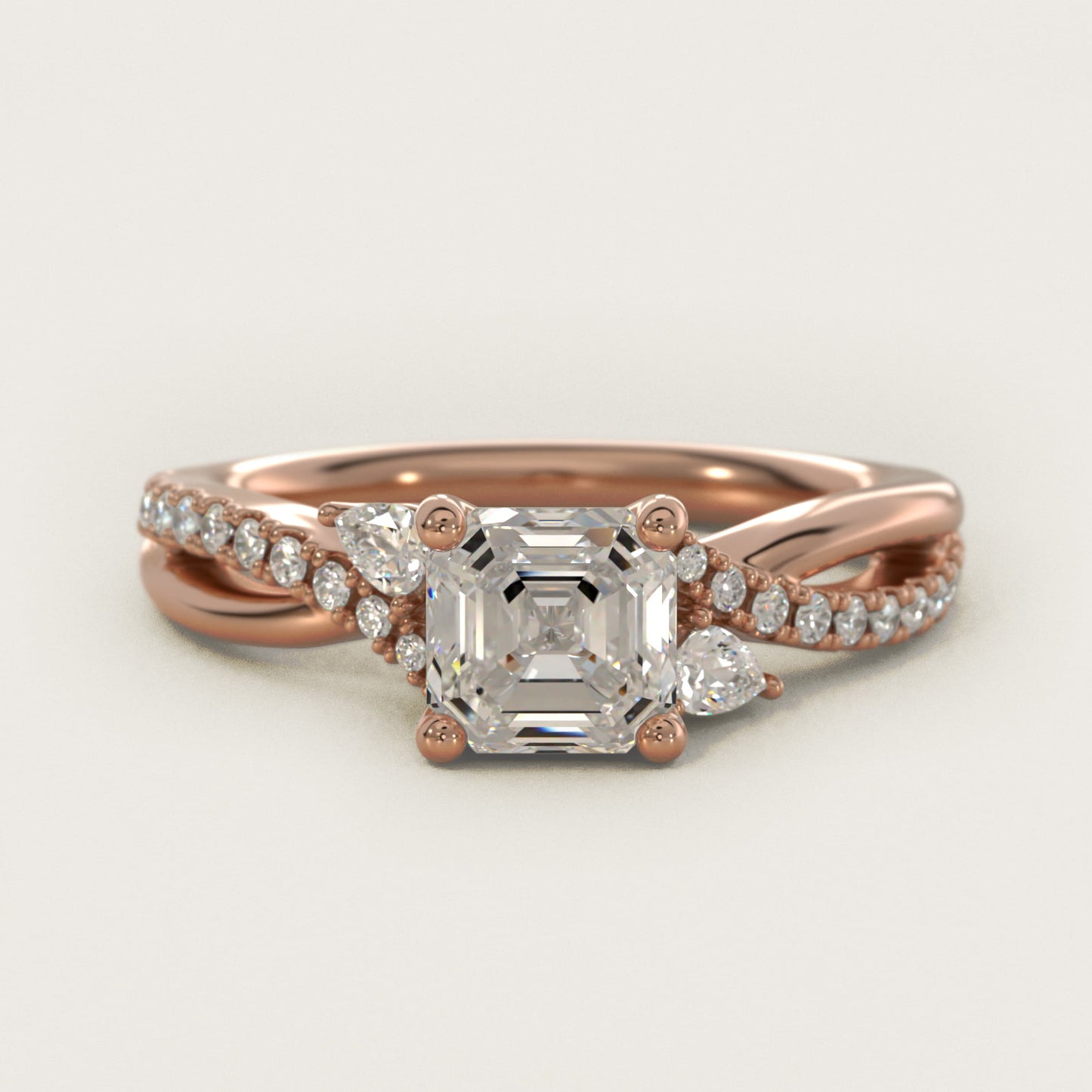 Romantic Diamond Floral Asymmetrical Twist Engagement Ring in 14k Rose Gold (1/4 ct. tw.) - Asscher Center