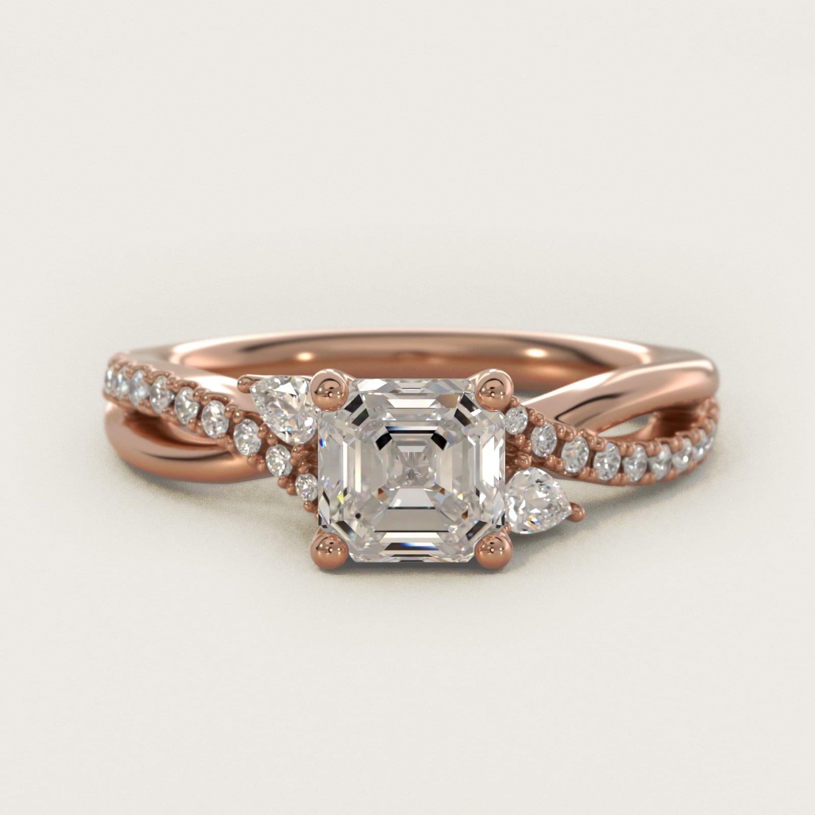 Romantic Diamond Floral Asymmetrical Twist Engagement Ring in 18k Rose Gold (1/4 ct. tw.) - Asscher Center
