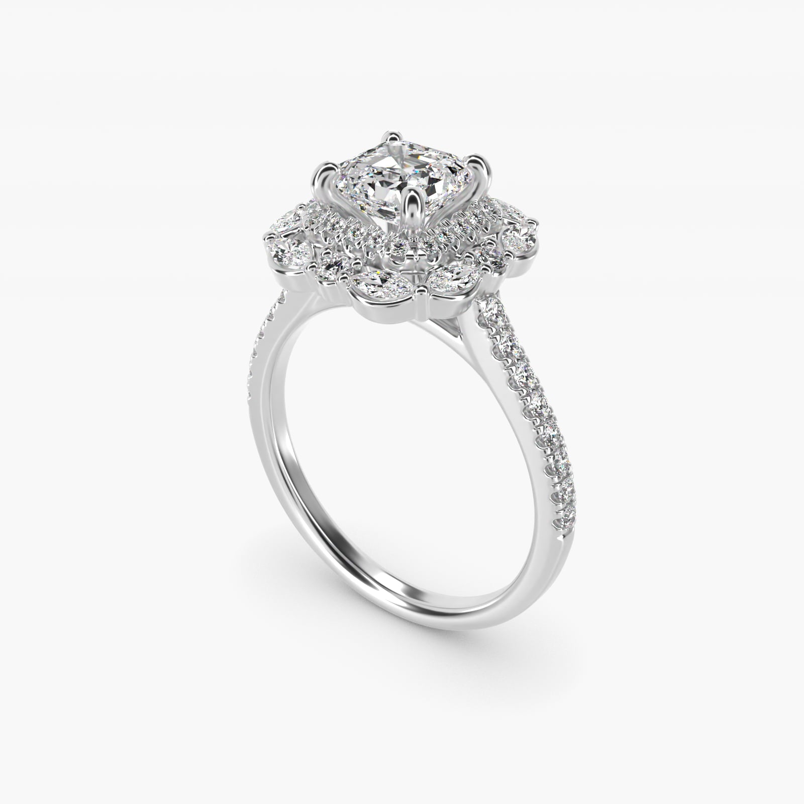 Romantic Diamond Floral Halo Engagement Ring in 14k White Gold (1/2 ct. tw.) - Asscher Center