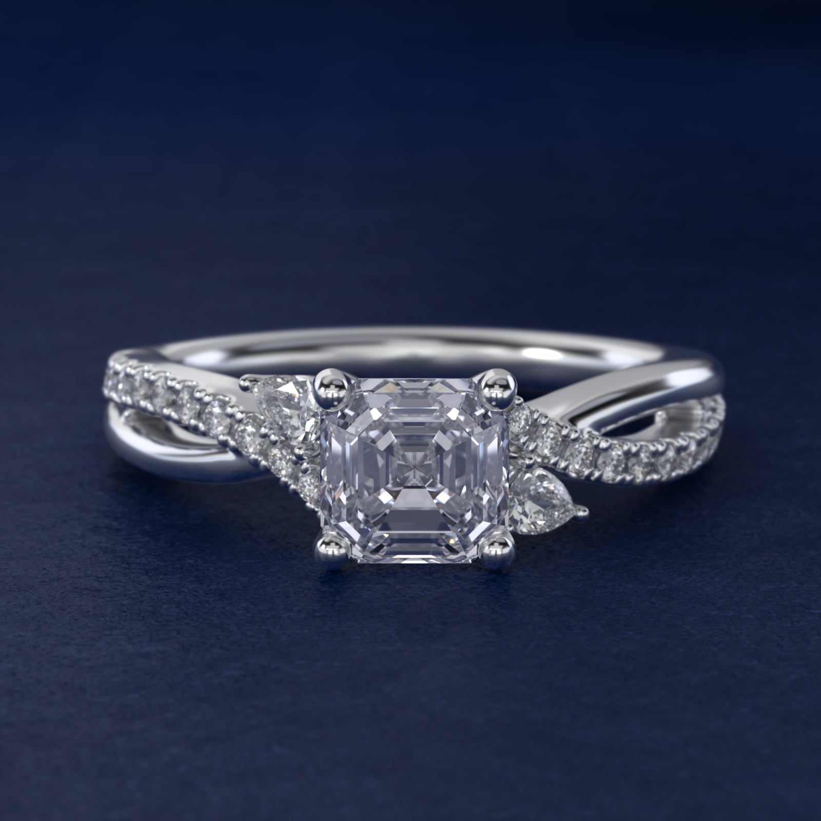 Romantic Diamond Floral Asymmetrical Twist Engagement Ring in 14k White Gold (1/4 ct. tw.) - Asscher Center