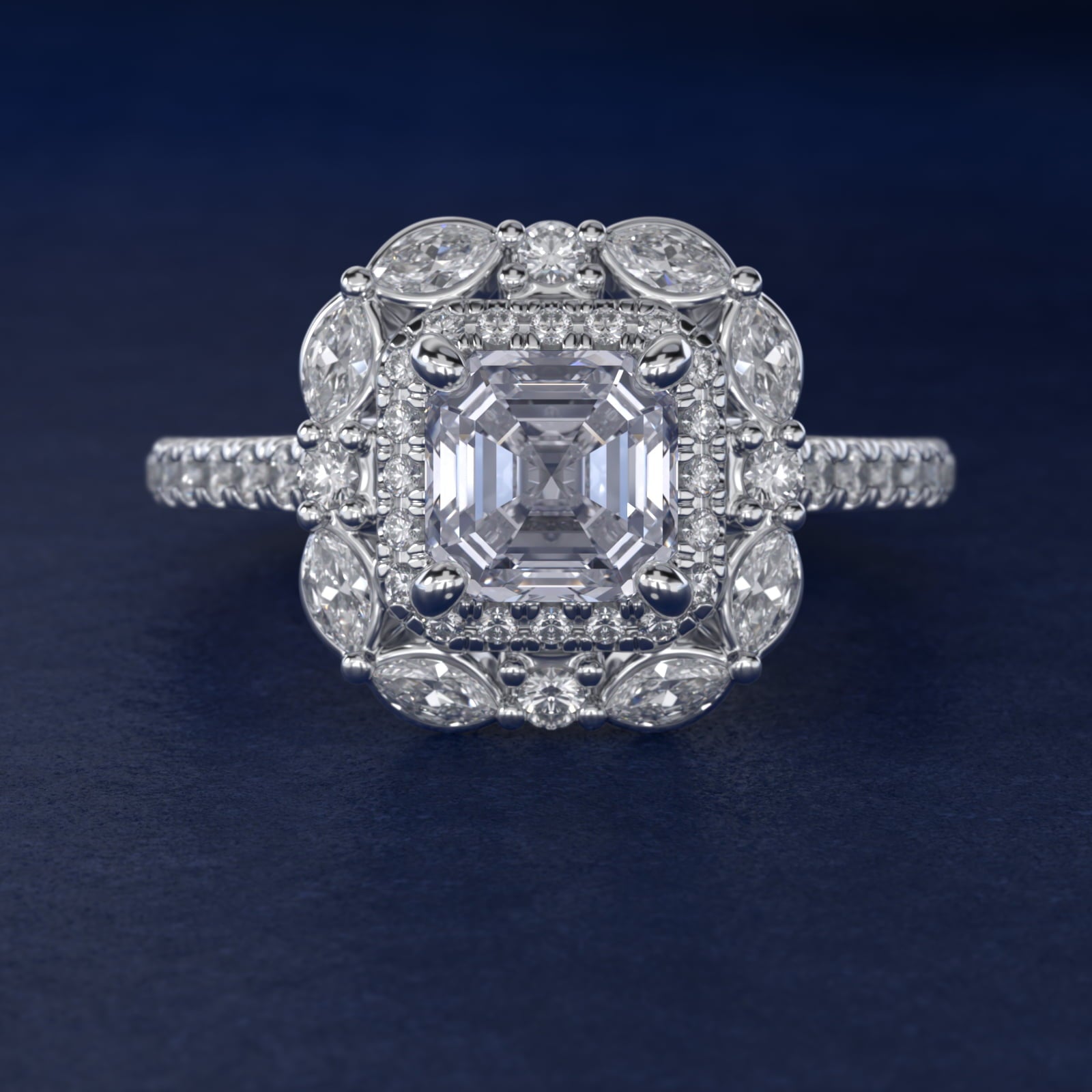 Romantic Diamond Floral Halo Engagement Ring in 14k White Gold (1/2 ct. tw.) - Asscher Center