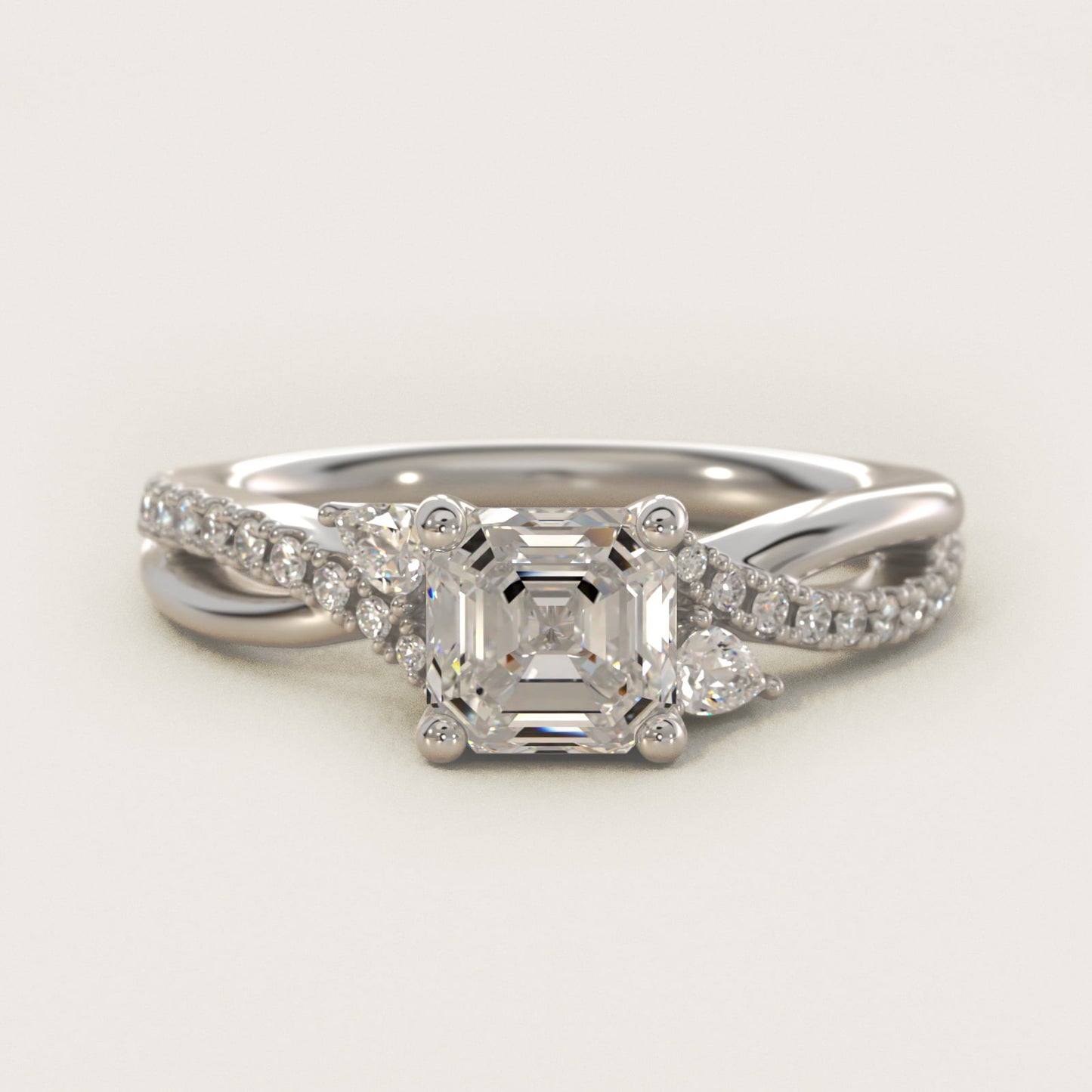 Romantic Diamond Floral Asymmetrical Twist Engagement Ring in 14k White Gold (1/4 ct. tw.) - Asscher Center