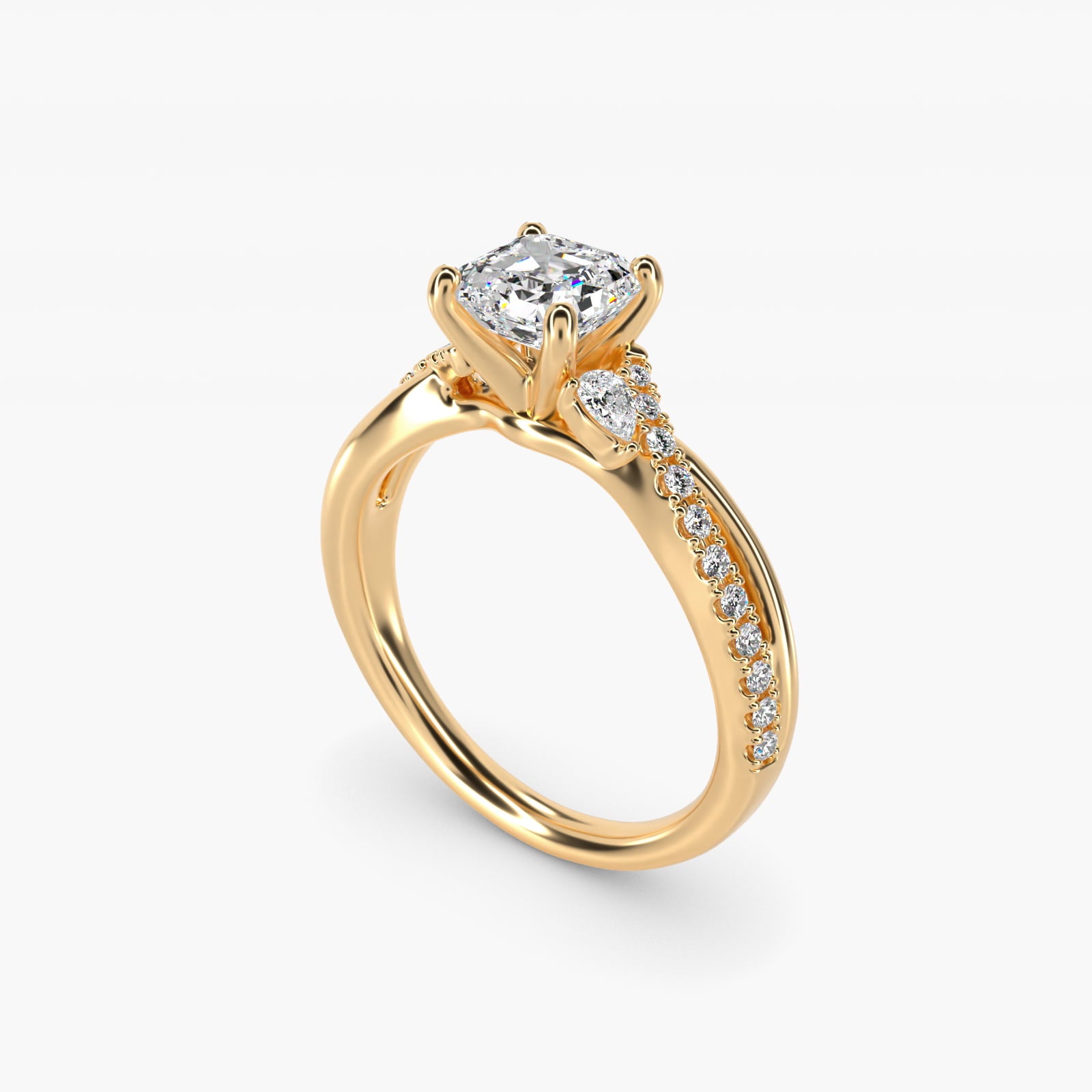 Romantic Diamond Floral Asymmetrical Twist Engagement Ring in 14k Yellow Gold (1/4 ct. tw.) - Asscher Center