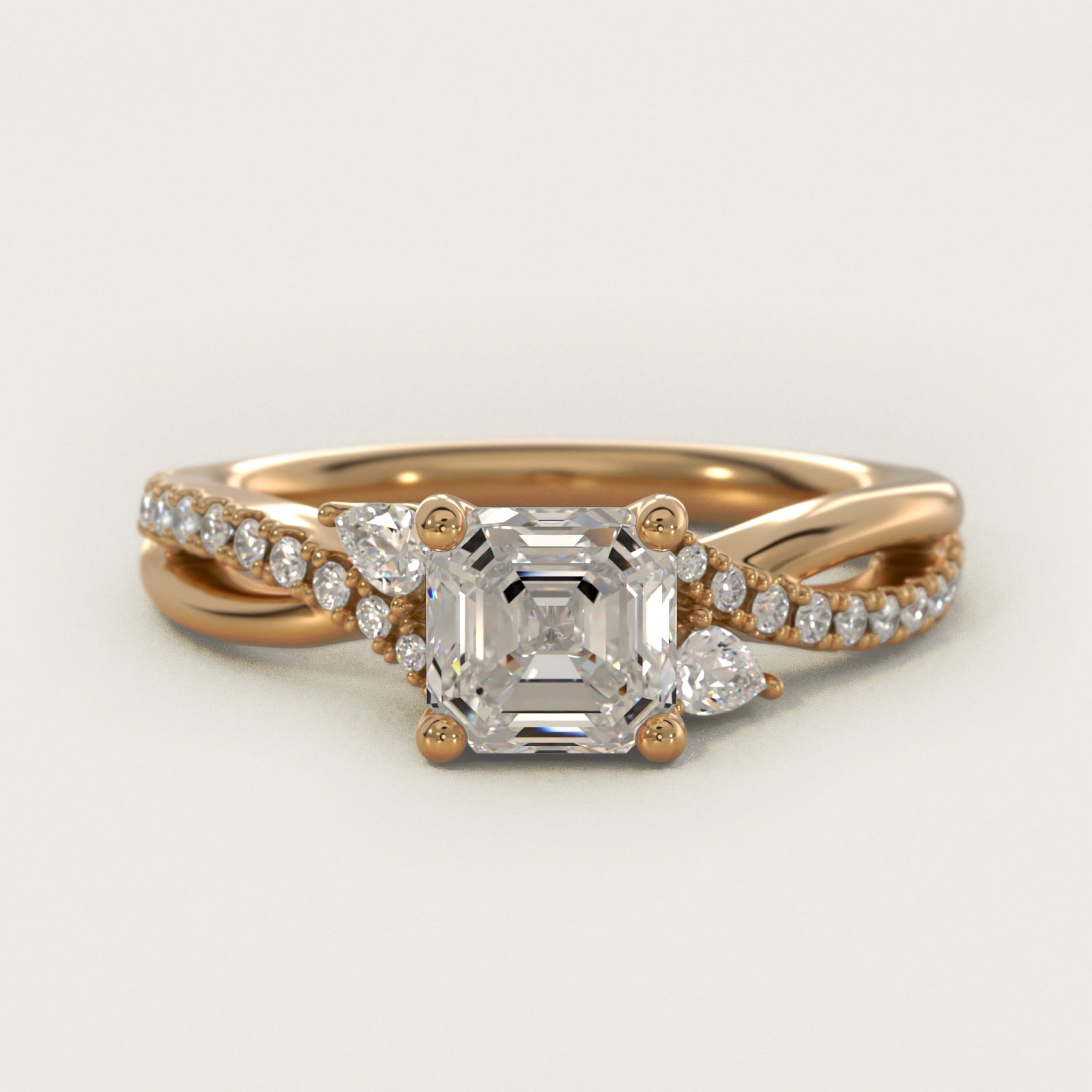 Romantic Diamond Floral Asymmetrical Twist Engagement Ring in 14k Yellow Gold (1/4 ct. tw.) - Asscher Center