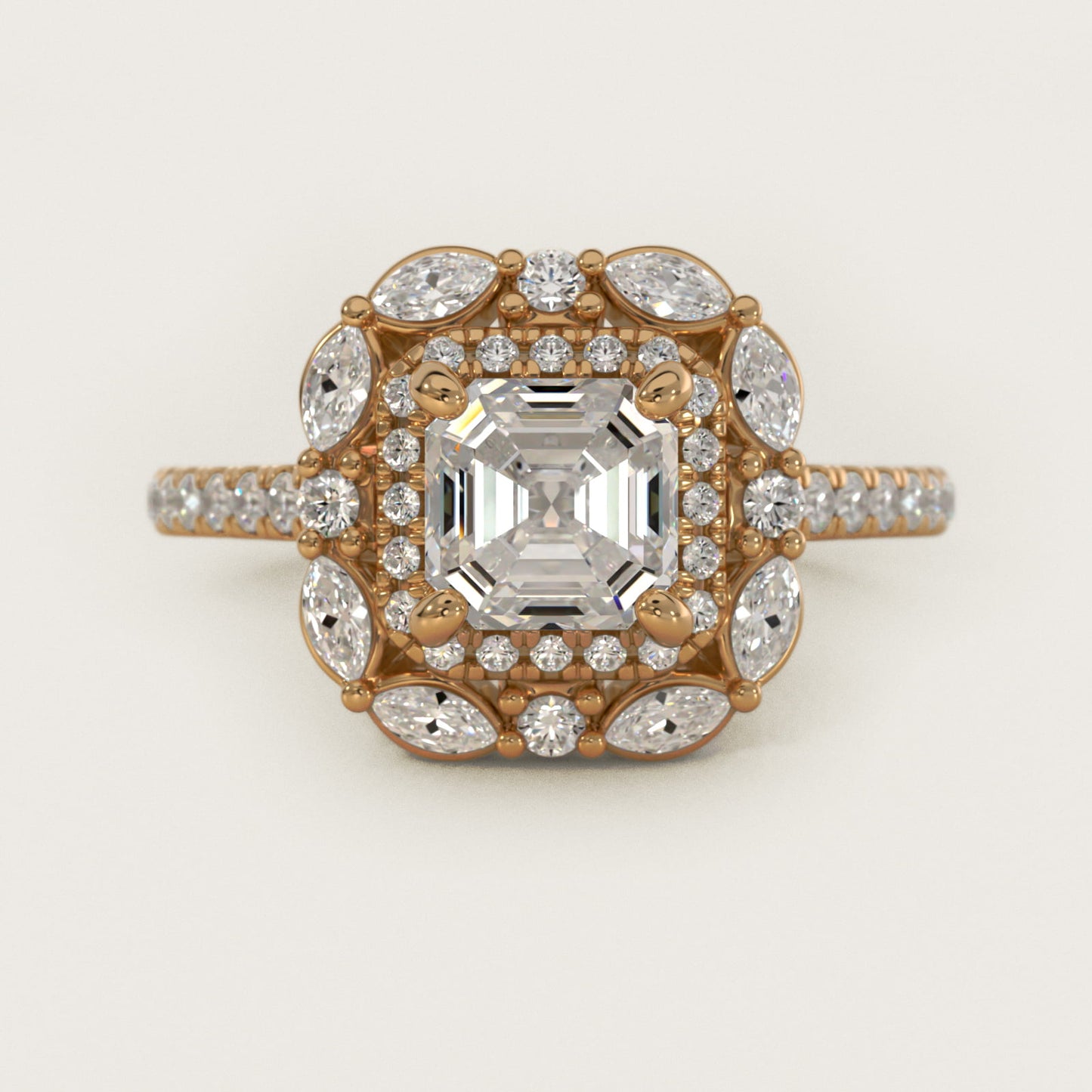 Romantic Diamond Floral Halo Engagement Ring in 14k Yellow Gold (1/2 ct. tw.) - Asscher Center