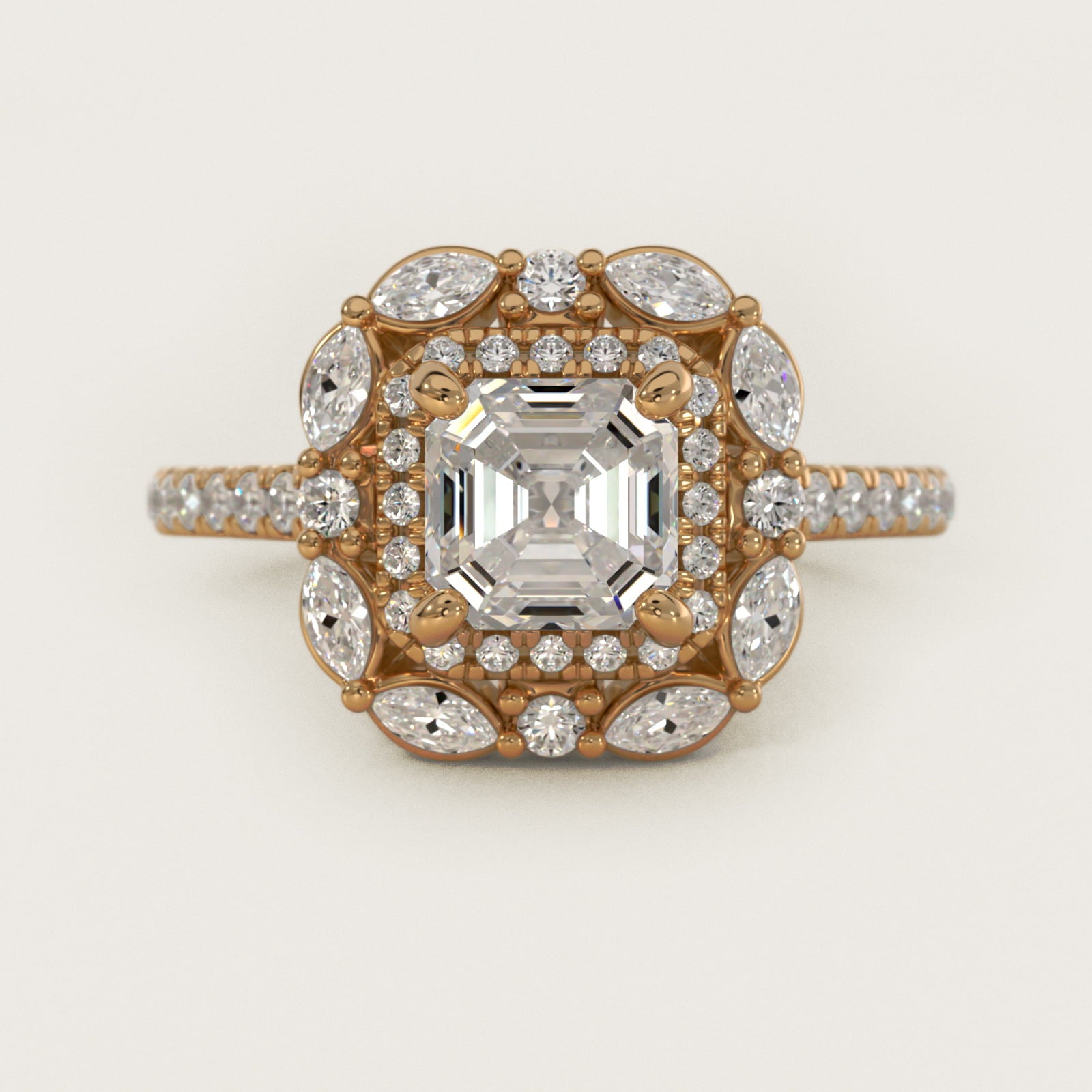 Romantic Diamond Floral Halo Engagement Ring in 14k Yellow Gold (1/2 ct. tw.) - Asscher Center