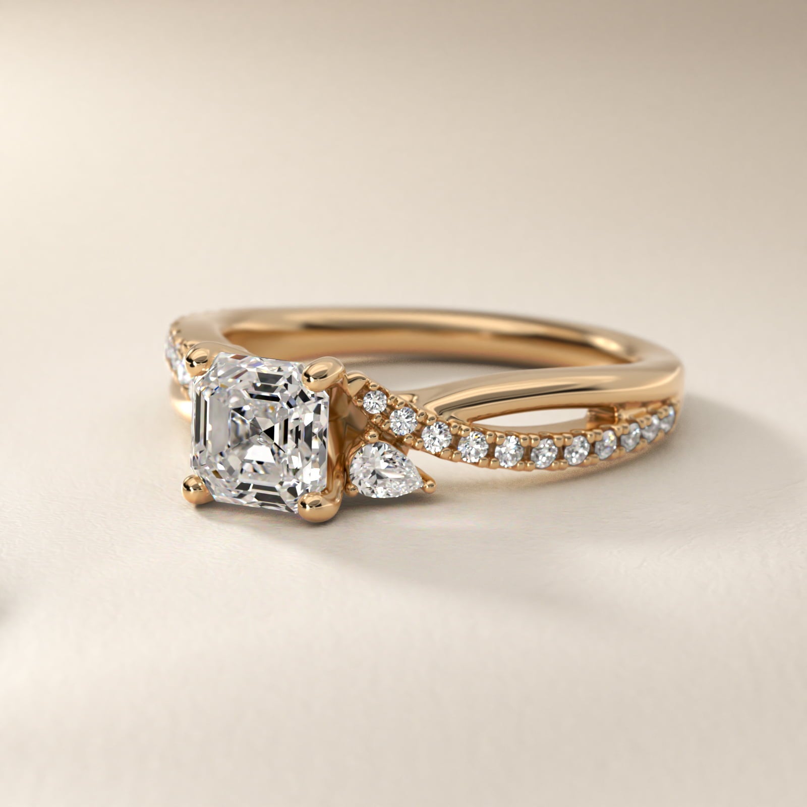 Romantic Diamond Floral Asymmetrical Twist Engagement Ring in 18k Yellow Gold (1/4 ct. tw.) - Asscher Center