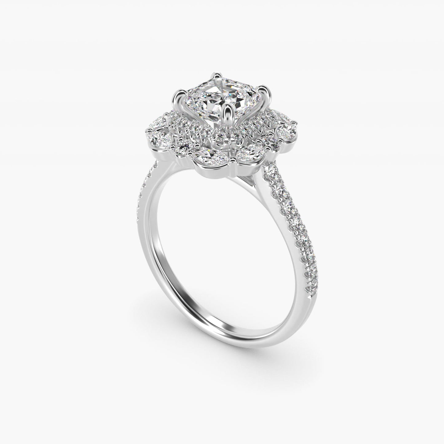 Romantic Diamond Floral Halo Engagement Ring in Platinum (1/2 ct. tw.) - Asscher Center