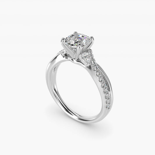 Romantic Diamond Floral Asymmetrical Twist Engagement Ring in 14k White Gold (1/4 ct. tw.) - Cushion Center