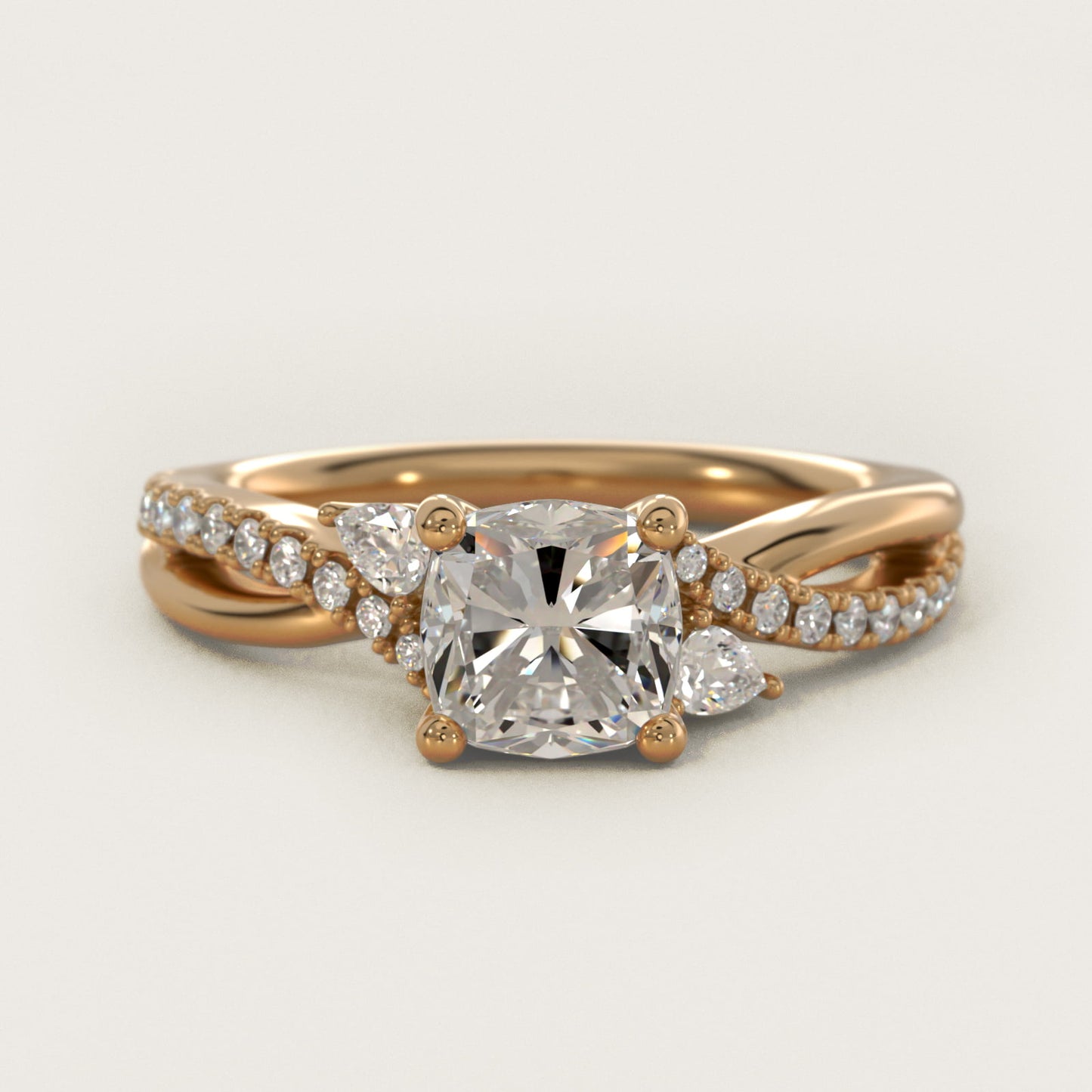 Romantic Diamond Floral Asymmetrical Twist Engagement Ring in 18k Yellow Gold (1/4 ct. tw.) - Cushion Center