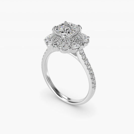 Romantic Diamond Floral Halo Engagement Ring in Platinum (1/2 ct. tw.) - Cushion Center