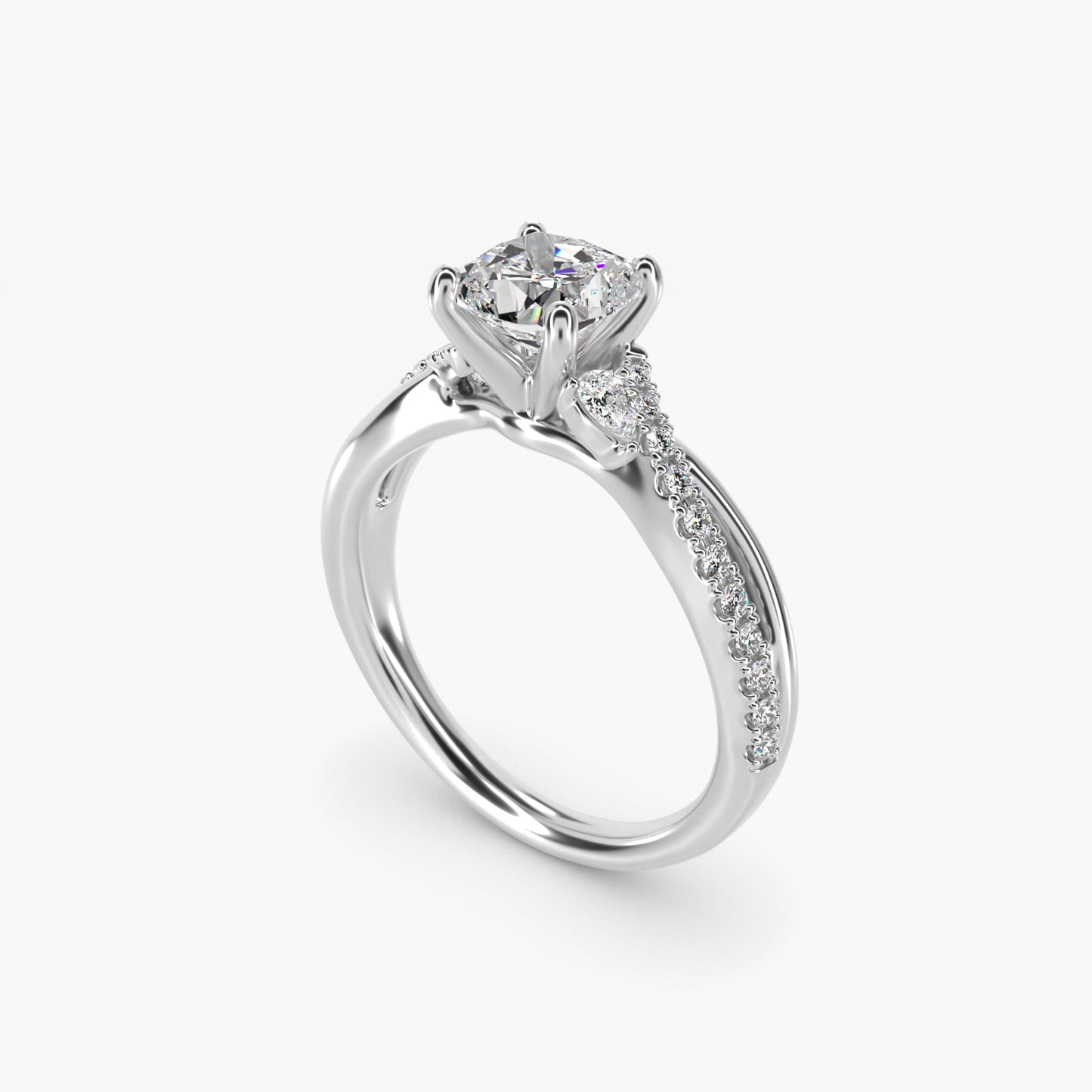 Romantic Diamond Floral Asymmetrical Twist Engagement Ring in Platinum (1/4 ct. tw.) - Cushion Center