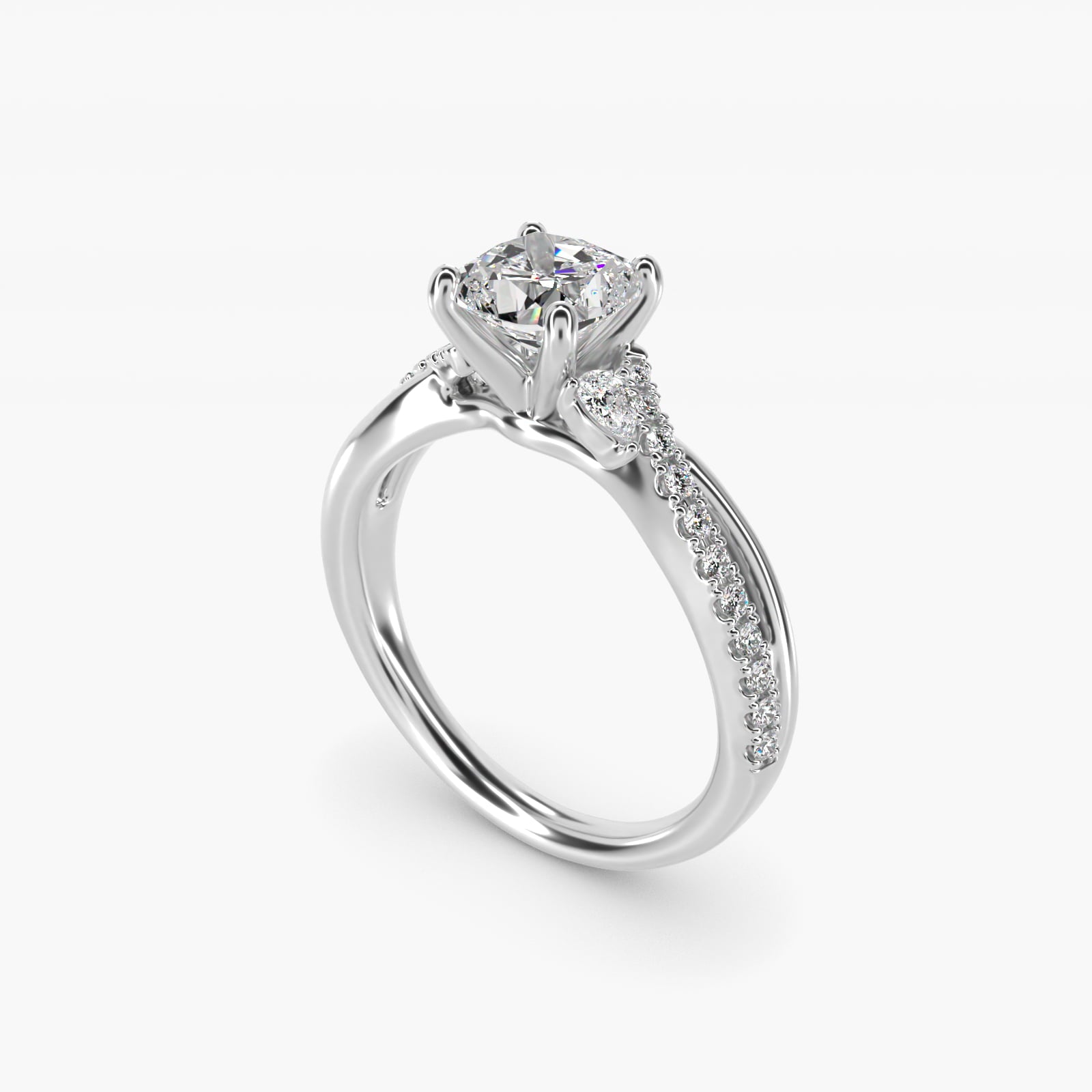 Romantic Diamond Floral Asymmetrical Twist Engagement Ring in Platinum (1/4 ct. tw.) - Cushion Center