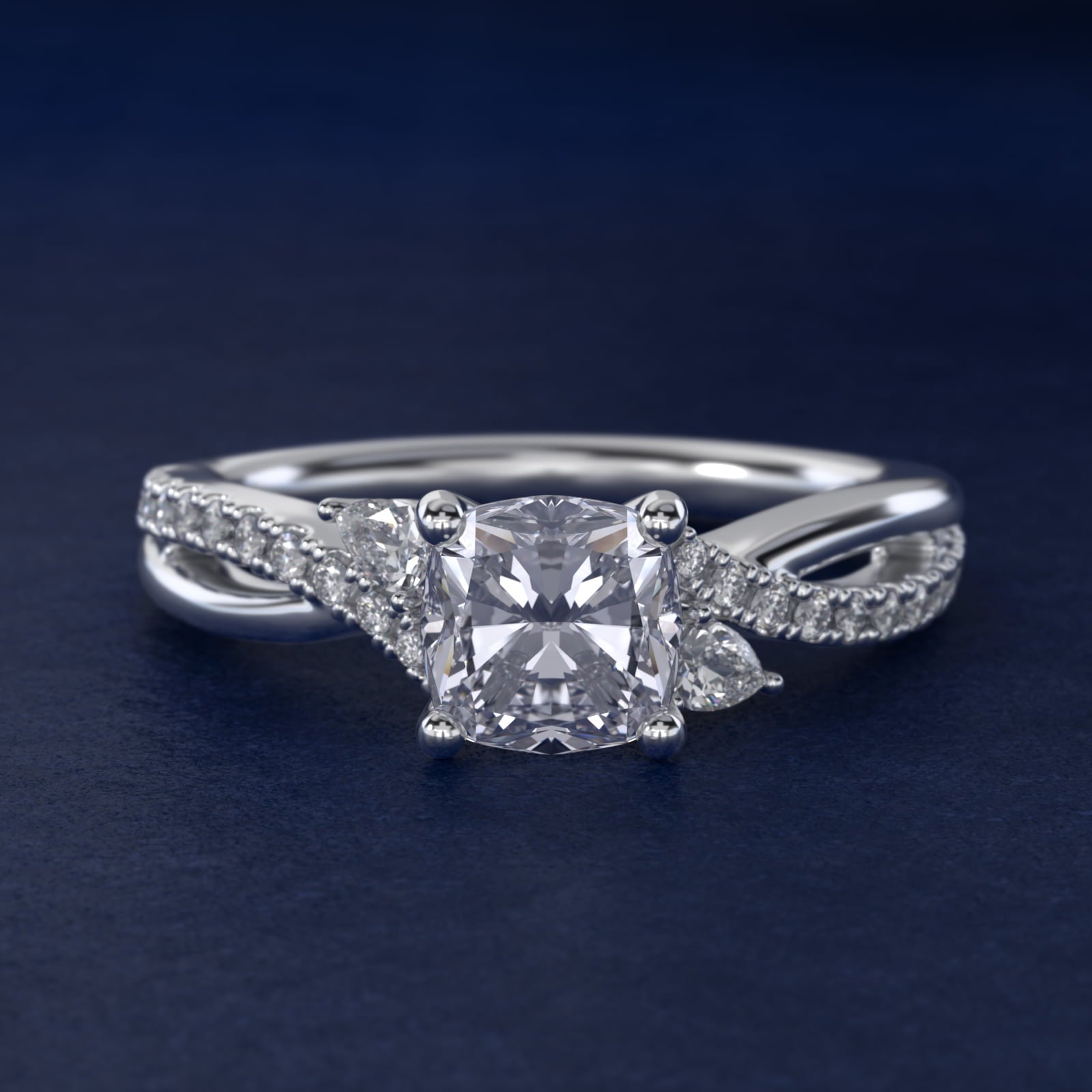 Romantic Diamond Floral Asymmetrical Twist Engagement Ring in Platinum (1/4 ct. tw.) - Cushion Center