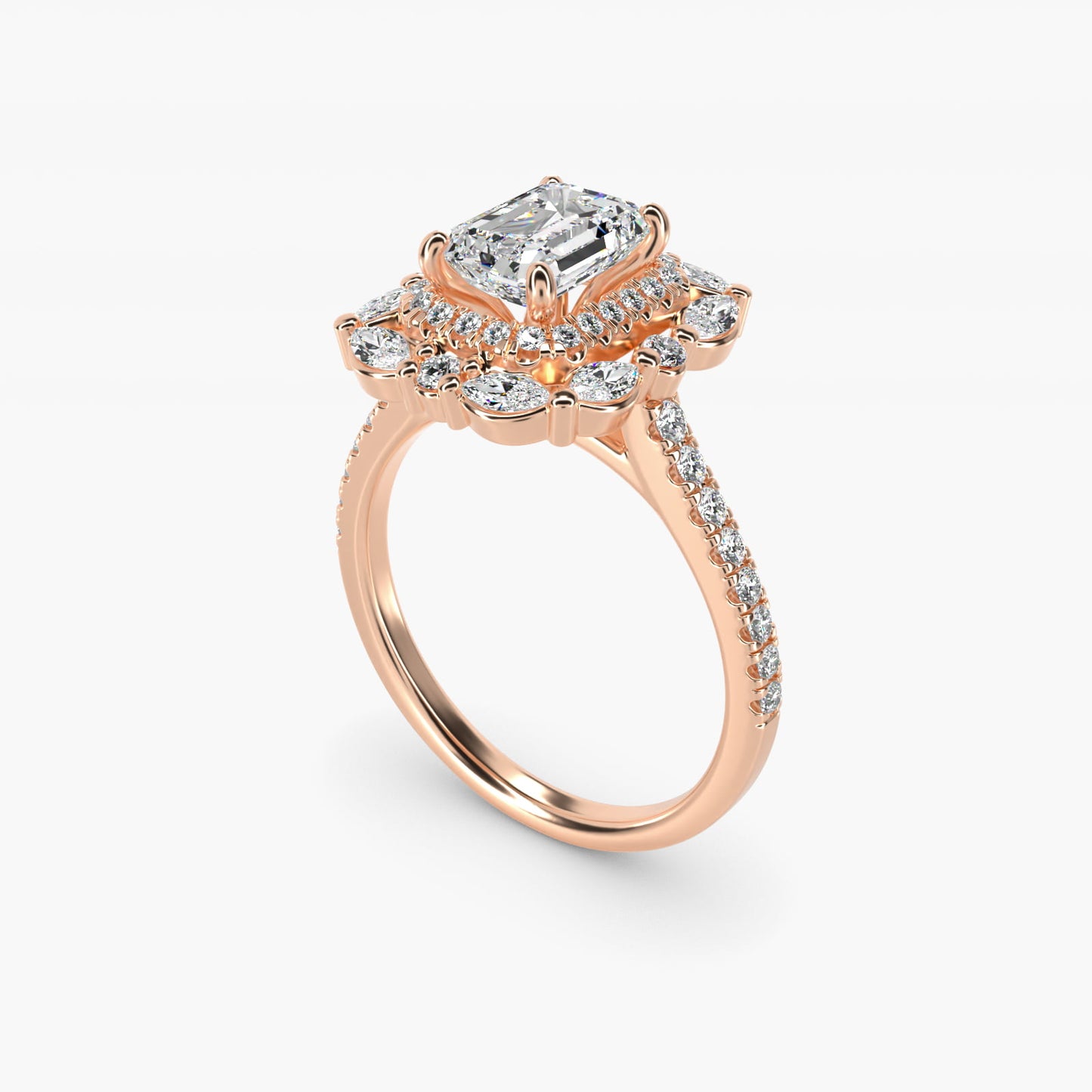 Romantic Diamond Floral Halo Engagement Ring in 14k Rose Gold (1/2 ct. tw.) - Emerald Center