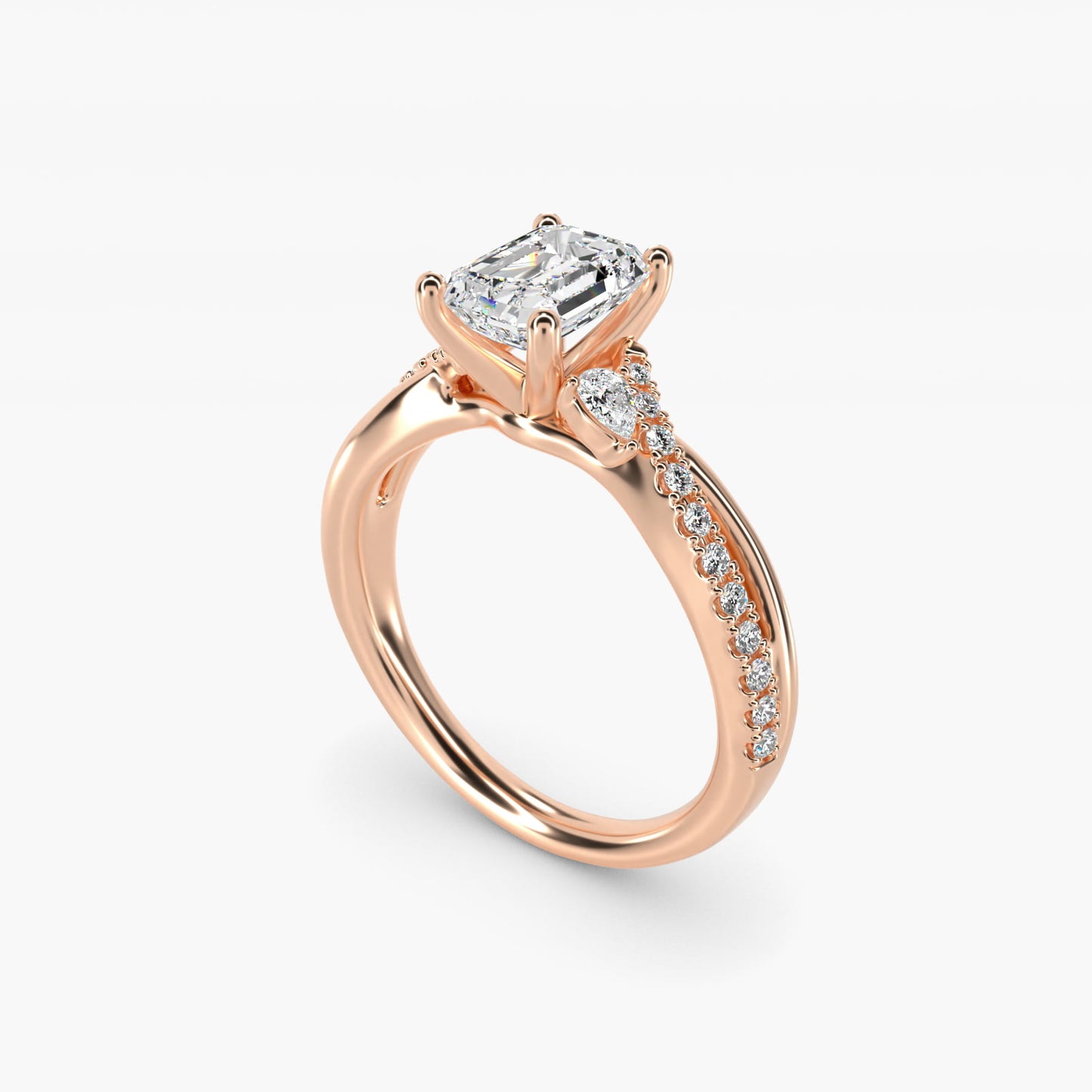 Romantic Diamond Floral Asymmetrical Twist Engagement Ring in 18k Rose Gold (1/4 ct. tw.) - Emerald Center