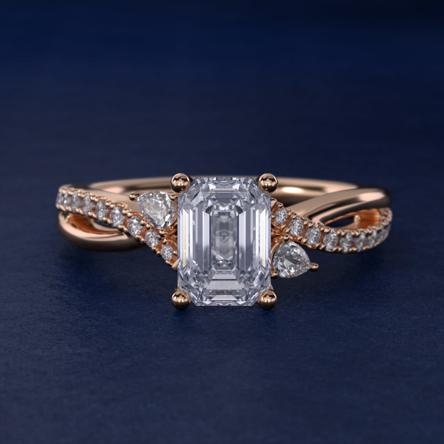 Romantic Diamond Floral Asymmetrical Twist Engagement Ring in 14k Rose Gold (1/4 ct. tw.) - Emerald Center