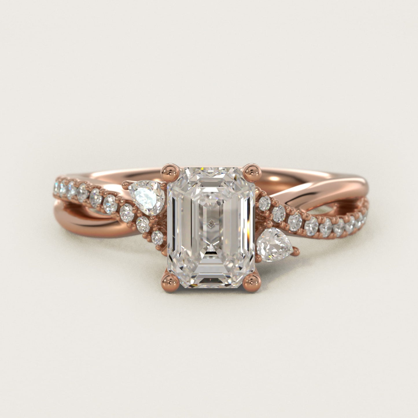 Romantic Diamond Floral Asymmetrical Twist Engagement Ring in 14k Rose Gold (1/4 ct. tw.) - Emerald Center
