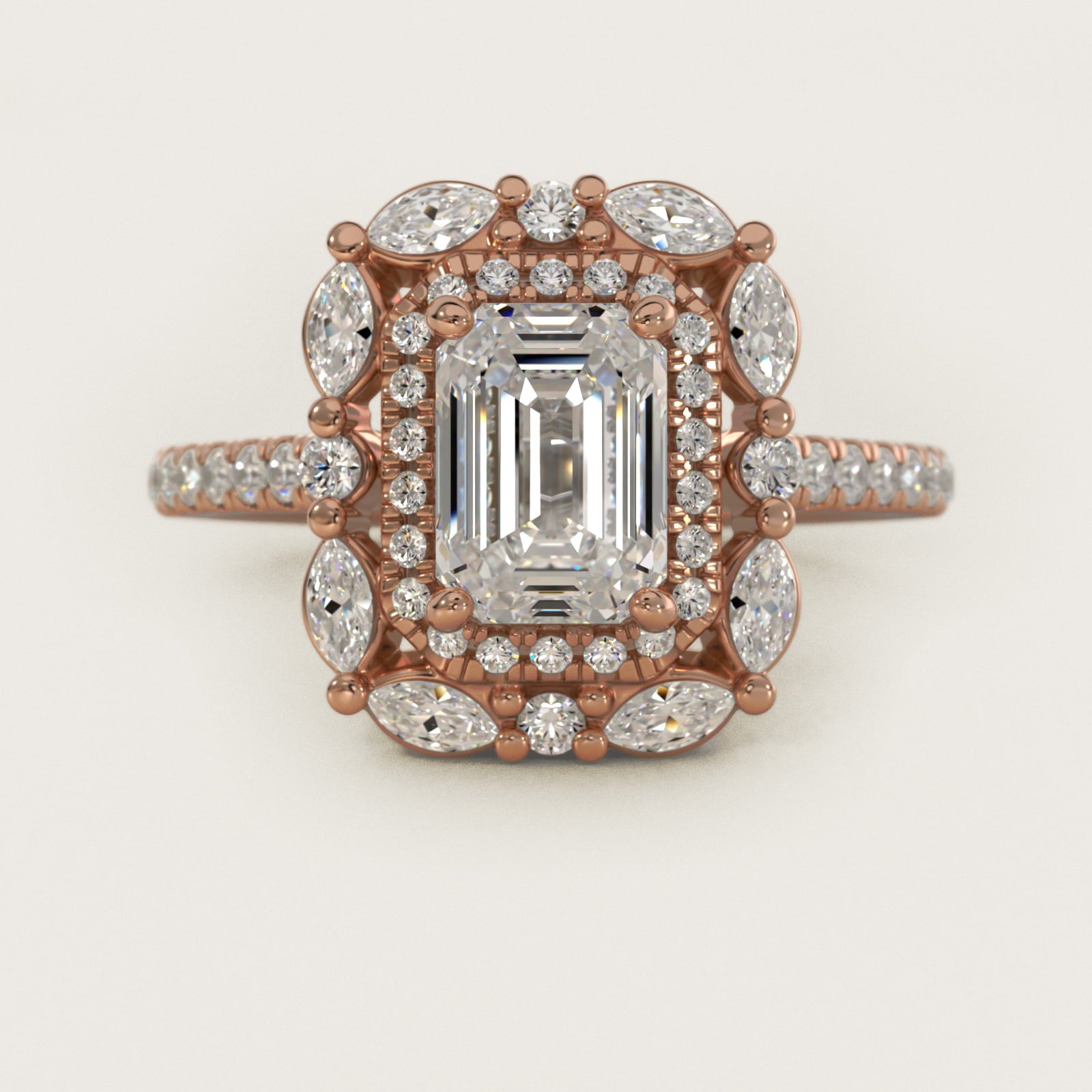 Romantic Diamond Floral Halo Engagement Ring in 18k Rose Gold (1/2 ct. tw.) - Emerald Center
