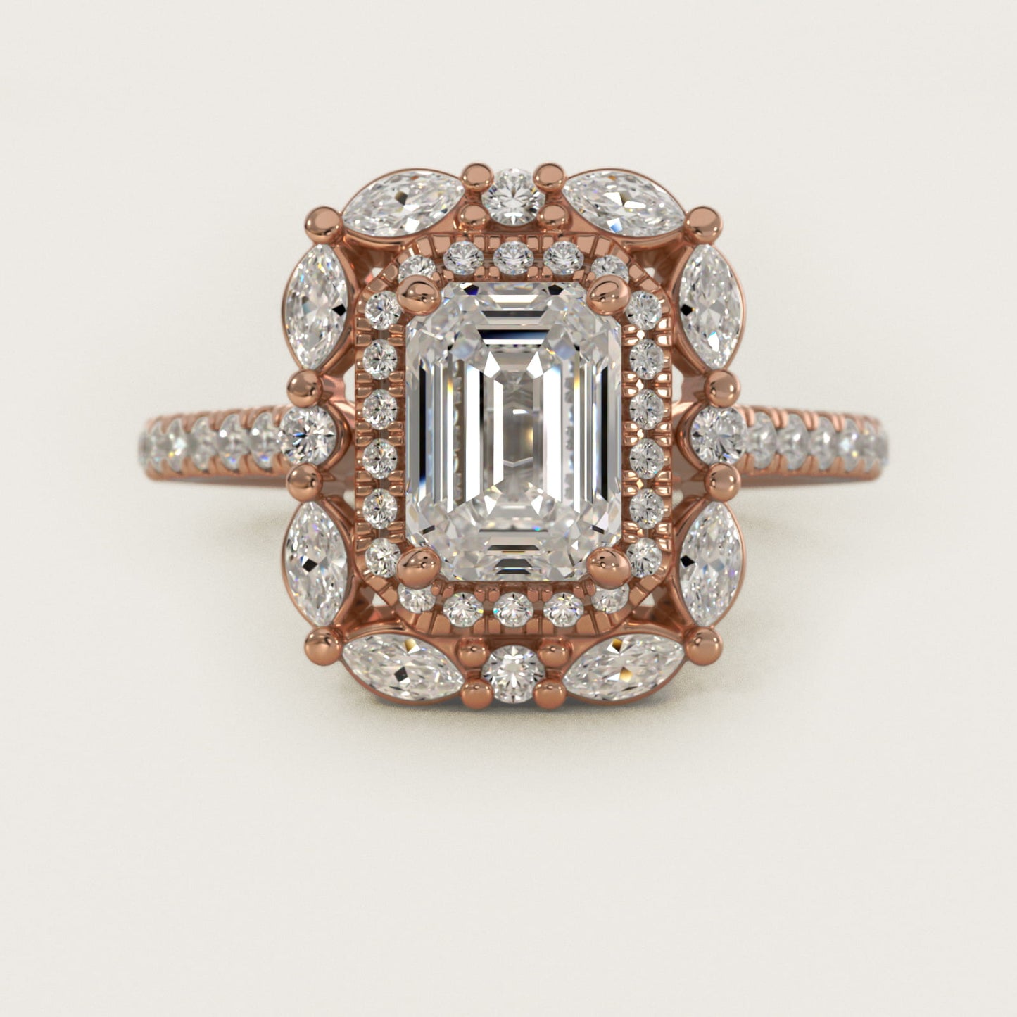 Romantic Diamond Floral Halo Engagement Ring in 14k Rose Gold (1/2 ct. tw.) - Emerald Center