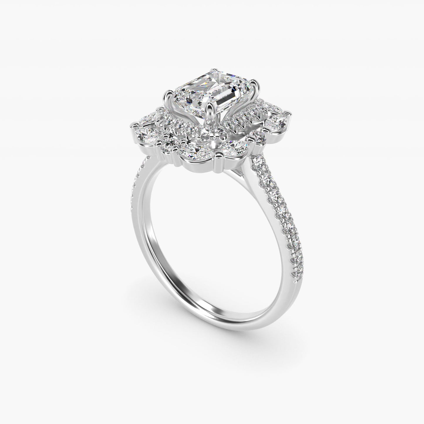 Romantic Diamond Floral Halo Engagement Ring in 14k White Gold (1/2 ct. tw.) - Emerald Center