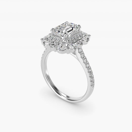 Romantic Diamond Floral Halo Engagement Ring in 14k White Gold (1/2 ct. tw.) - Emerald Center