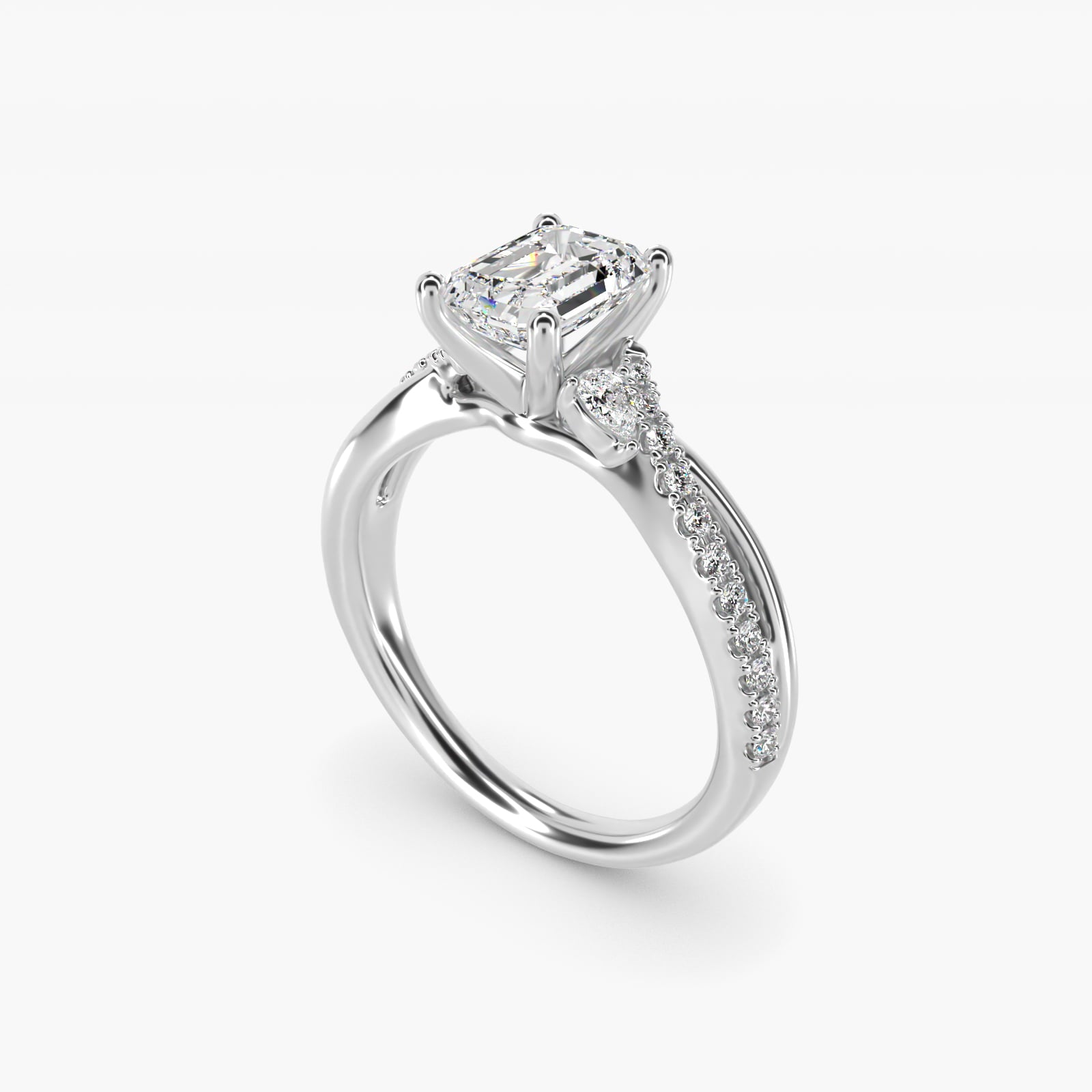 Romantic Diamond Floral Asymmetrical Twist Engagement Ring in 18k White Gold (1/4 ct. tw.) - Emerald Center
