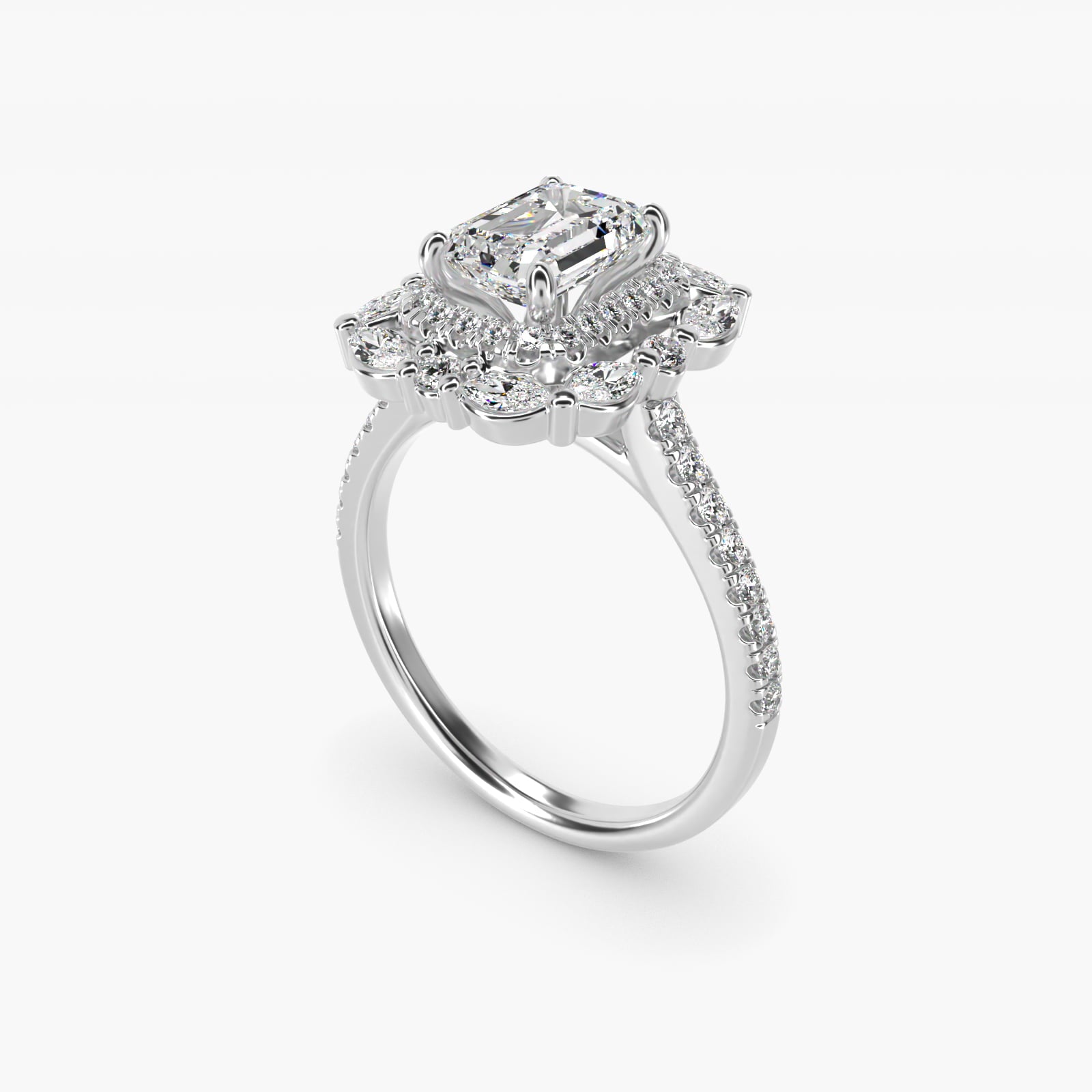 Romantic Diamond Floral Halo Engagement Ring in 18k White Gold (1/2 ct. tw.) - Emerald Center